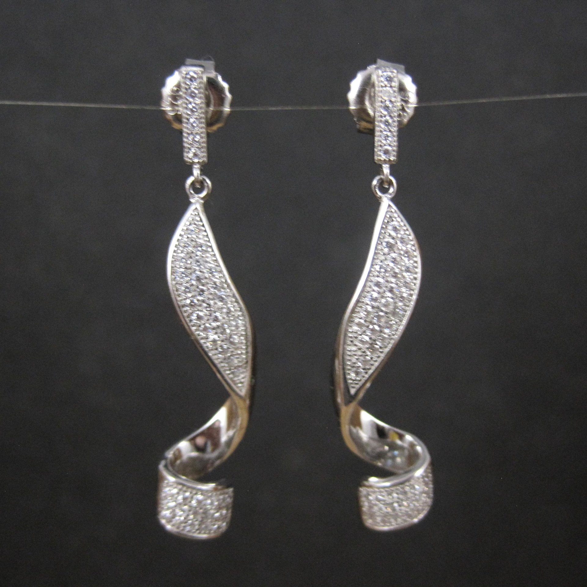 Long Sterling Silver Cz Cocktail Earrings 1.75"