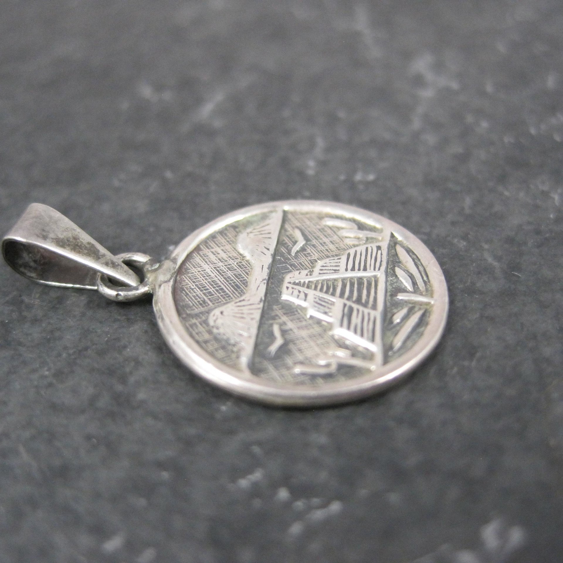 Small Vintage Mayan Temple Pendant Mexican Silver 925 Sterling