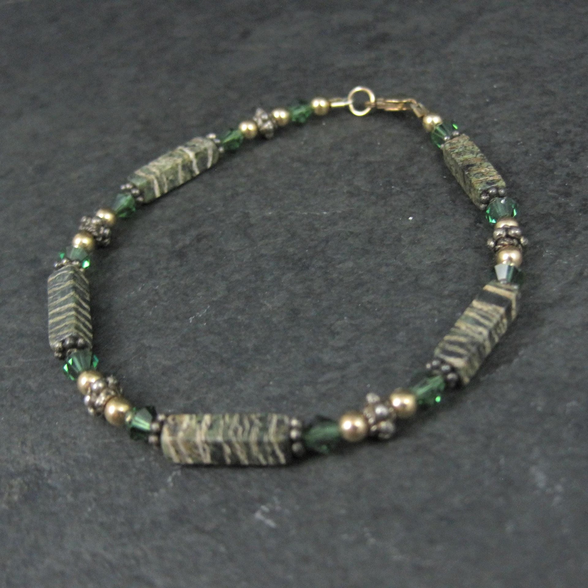 14K Green Jasper Crystal Bracelet 7 Inches