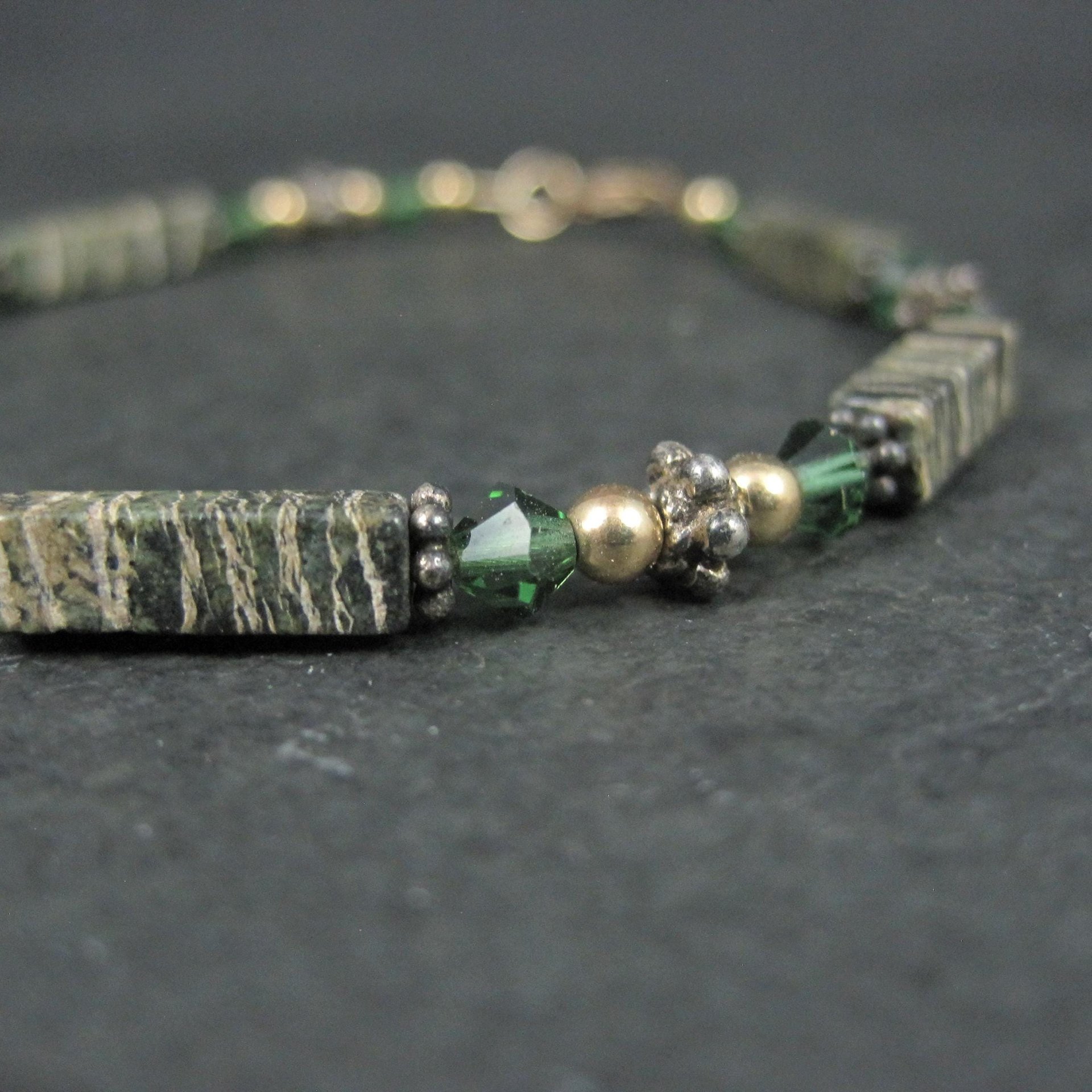 14K Green Jasper Crystal Bracelet 7 Inches