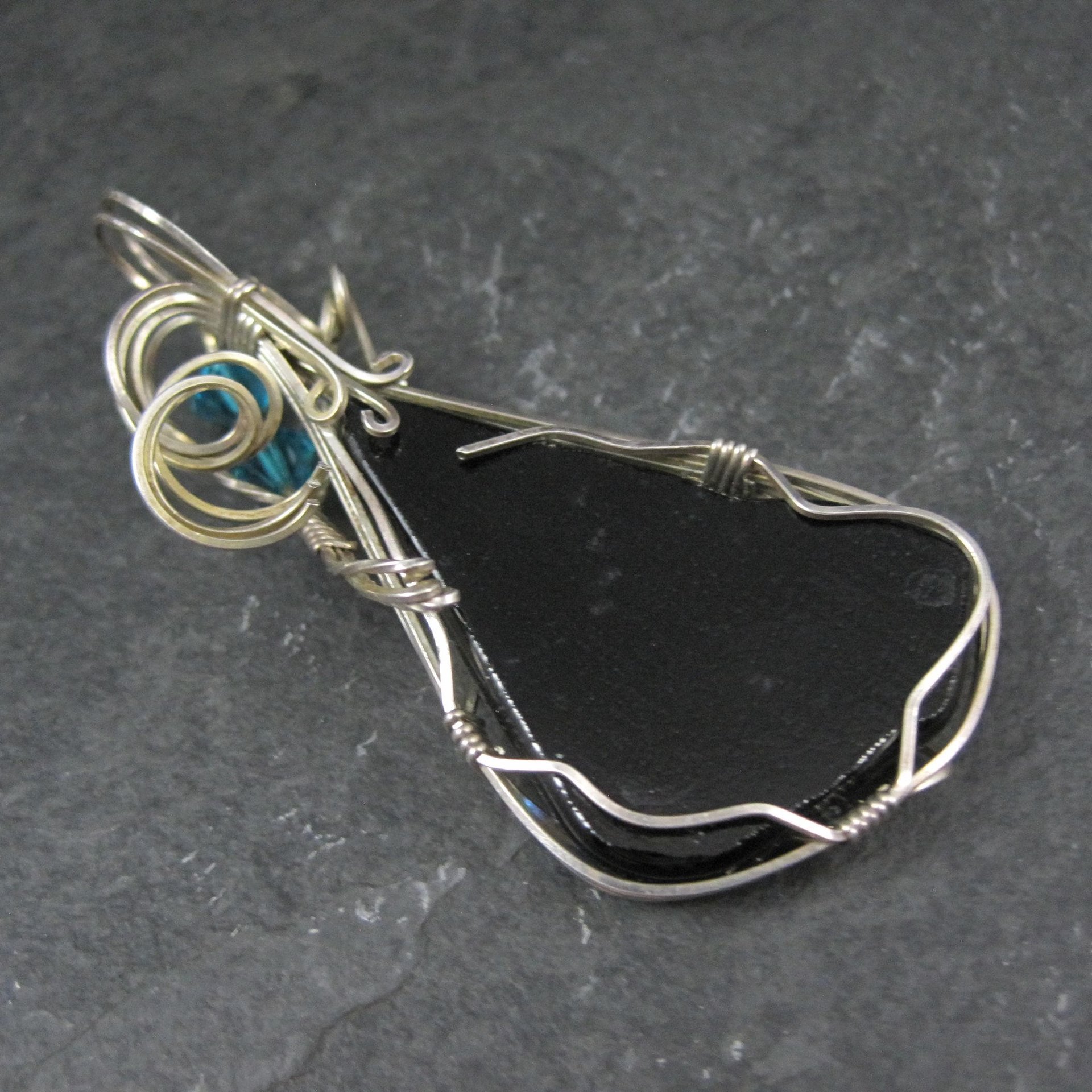 Vintage Wire Wrapped Sterling Dichroic Glass Pendant