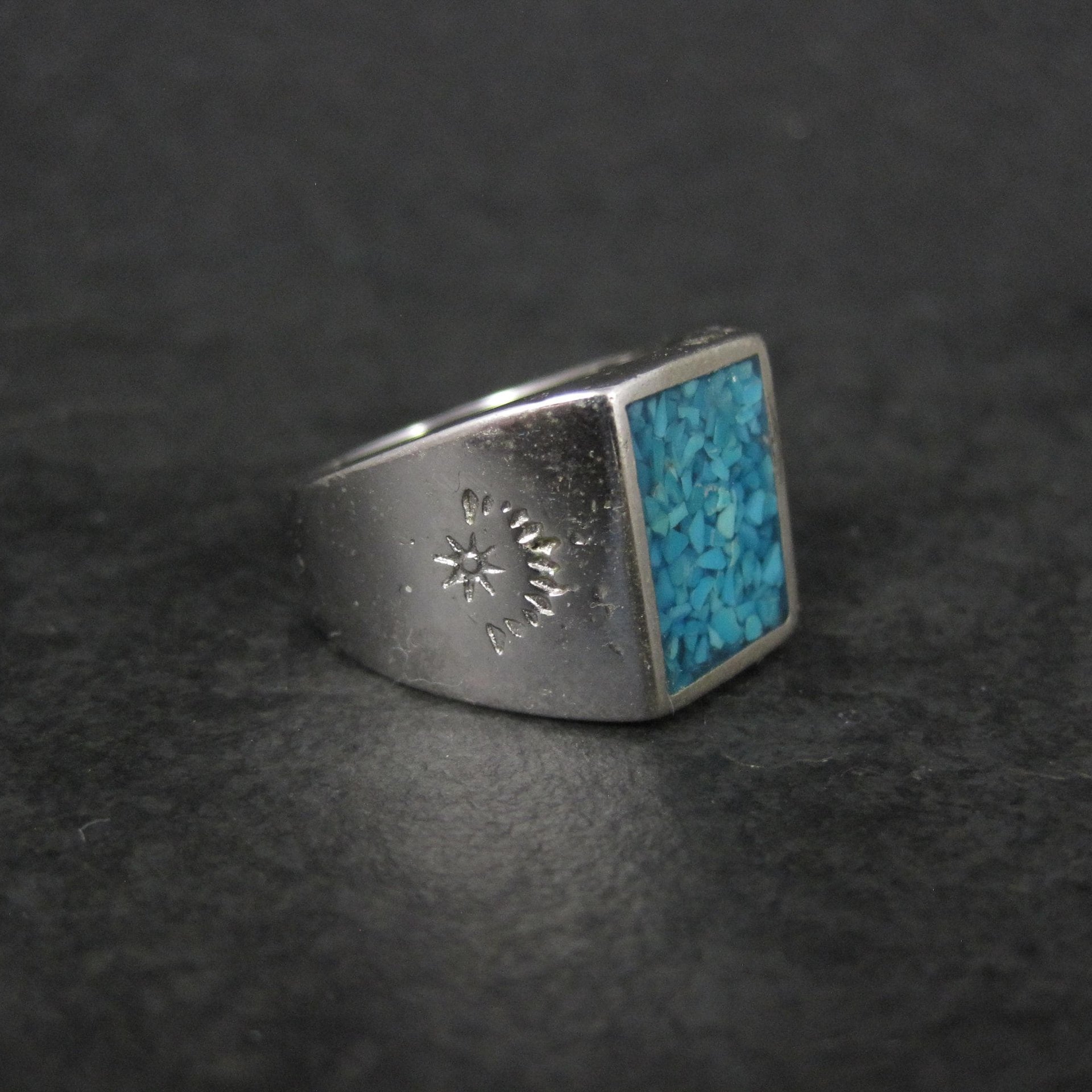 Southwestern Vintage Crushed Turquoise Inlay Ring Size 10