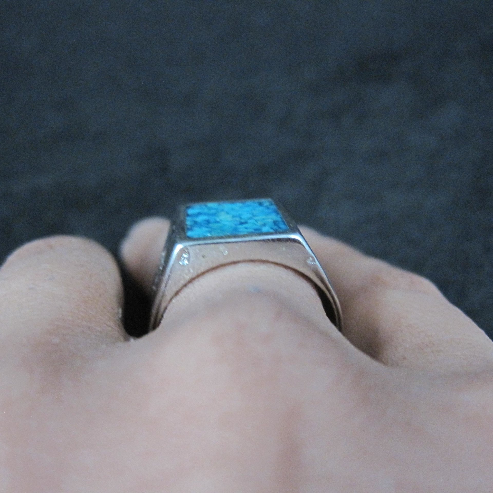 Southwestern Vintage Crushed Turquoise Inlay Ring Size 10