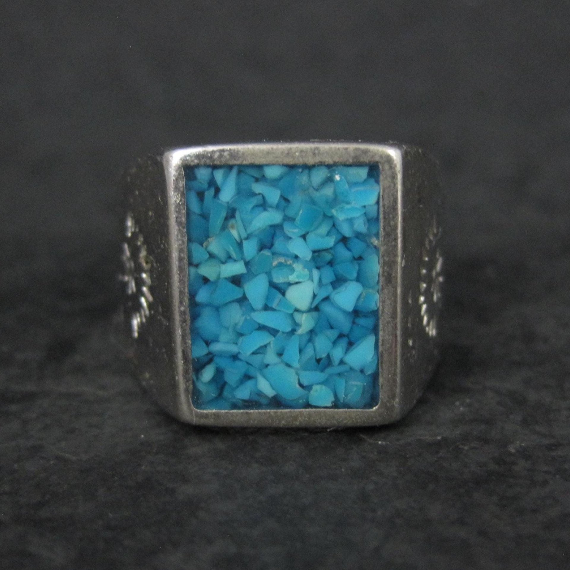 Southwestern Vintage Crushed Turquoise Inlay Ring Size 10