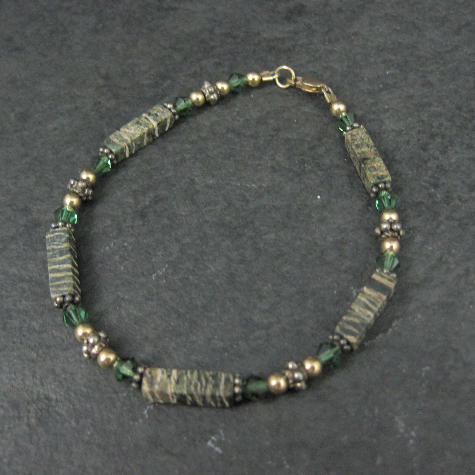 14K Green Jasper Crystal Bracelet 7 Inches