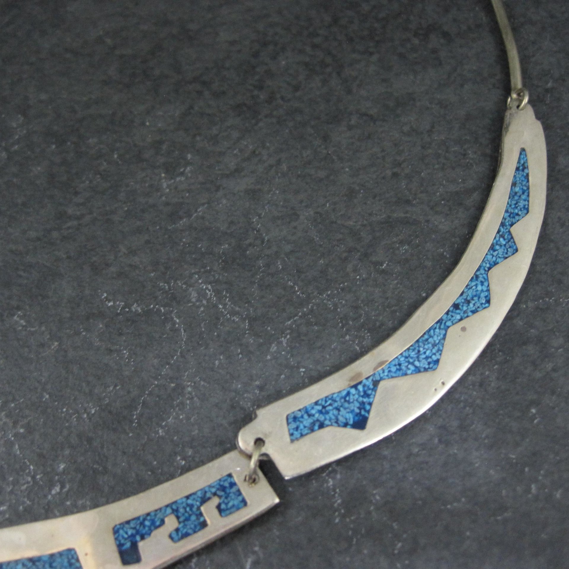 Vintage Mexican Alpaca Inlay Necklace