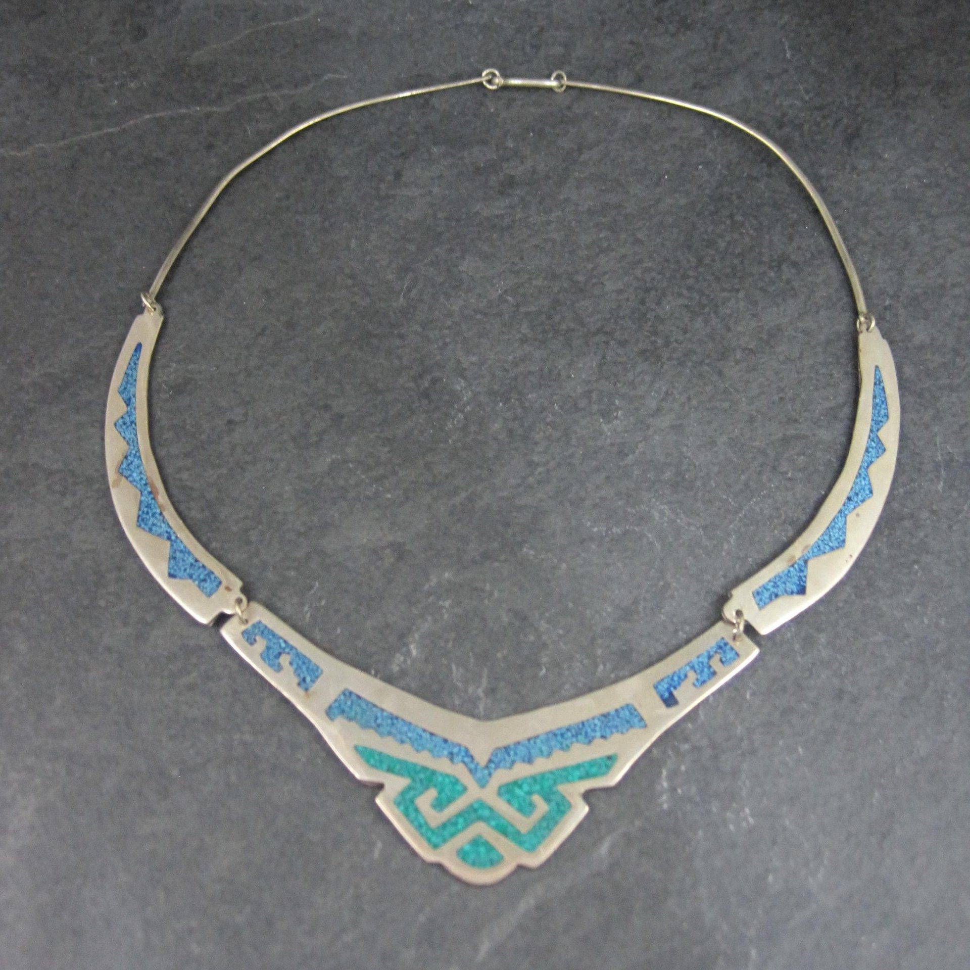 Vintage Mexican Alpaca Inlay Necklace