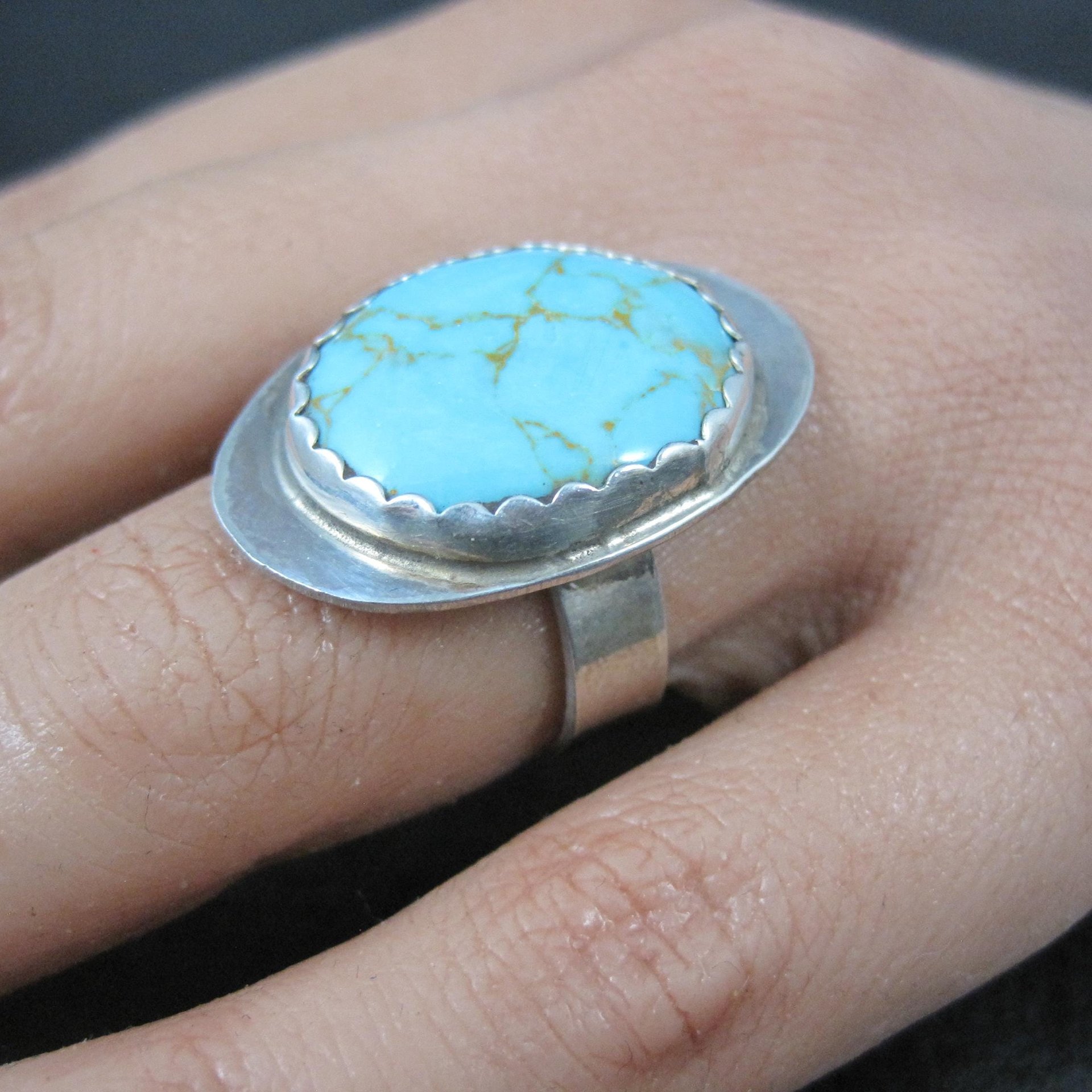 Vintage Navajo Sterling Turquoise Ring Size 6.5