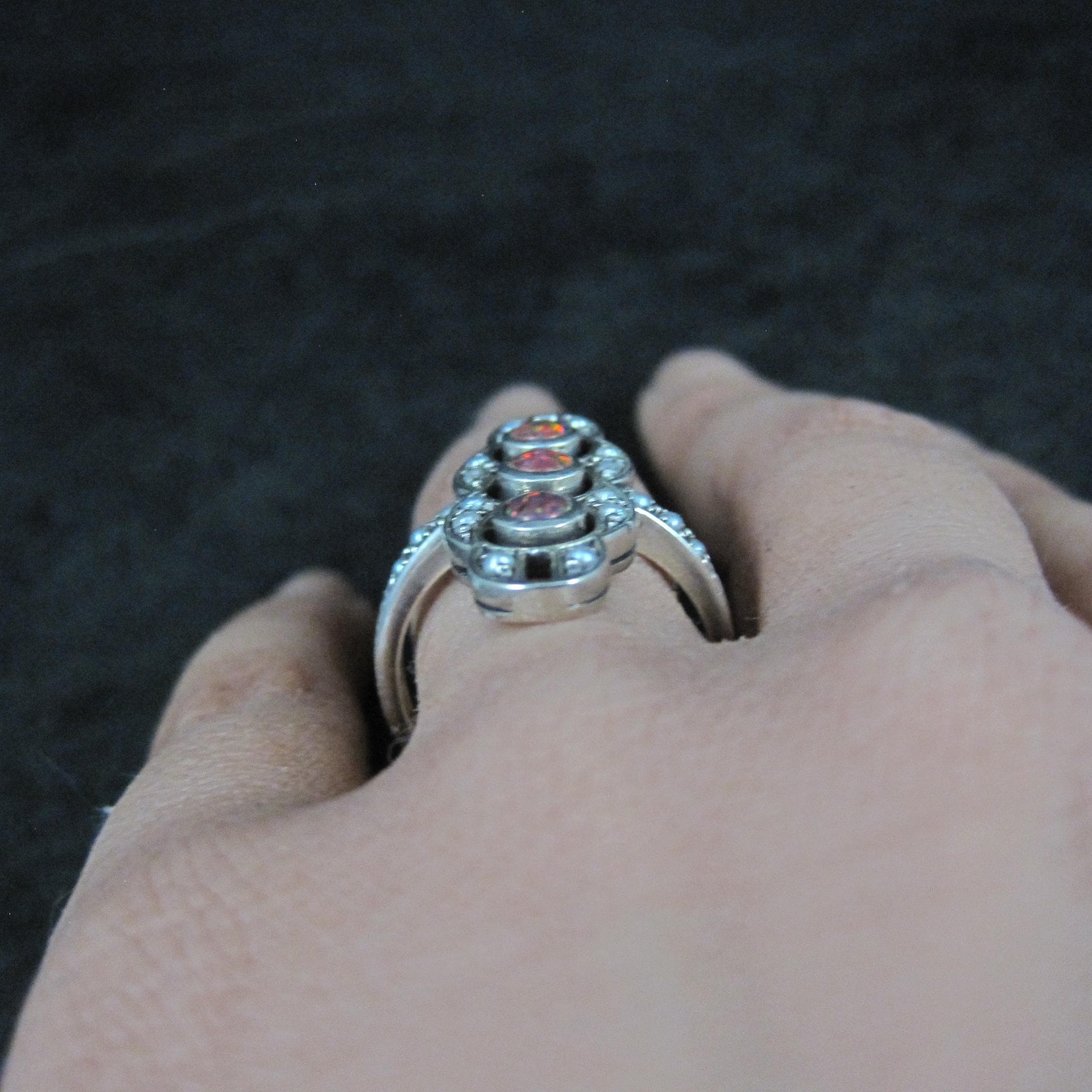 Estate Art Deco Sterling Opal Seed Pearl Ring Size 8