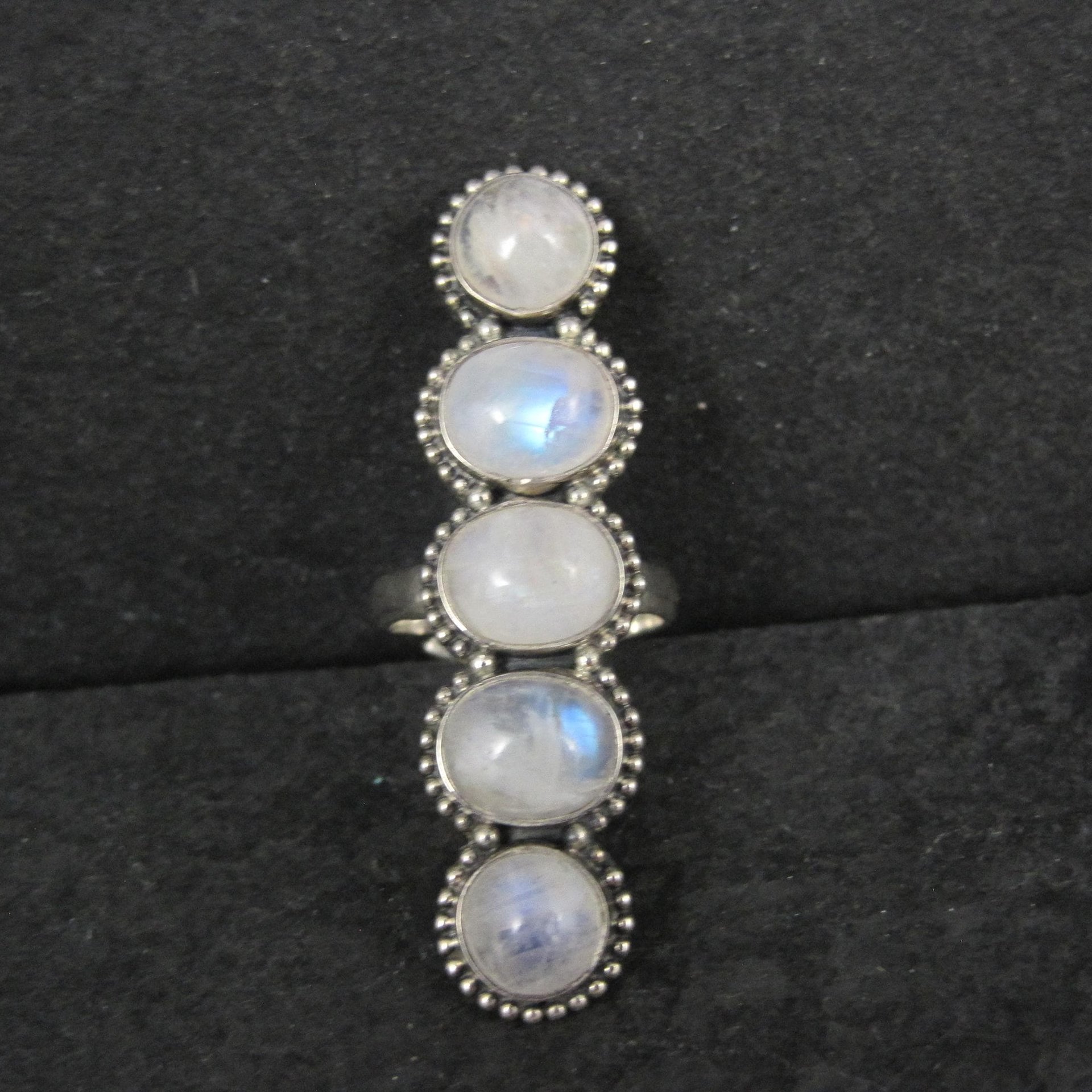 Long Rainbow Moonstone Ring 925 Sterling Silver Adjustable Size 8