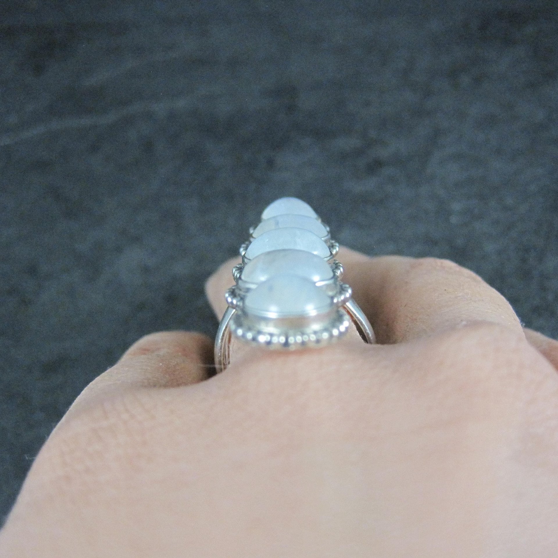 Long Rainbow Moonstone Ring 925 Sterling Silver Adjustable Size 8