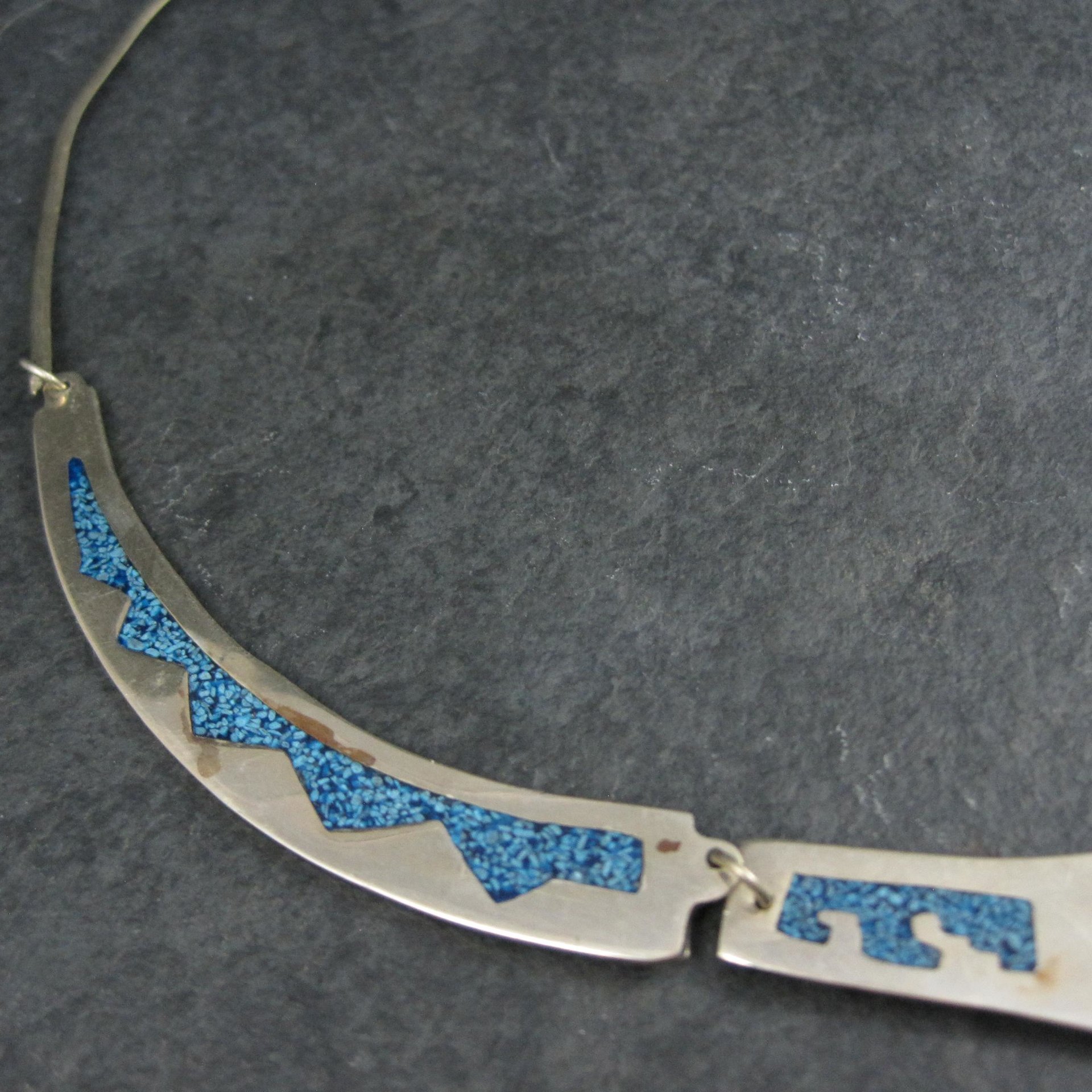 Vintage Mexican Alpaca Inlay Necklace