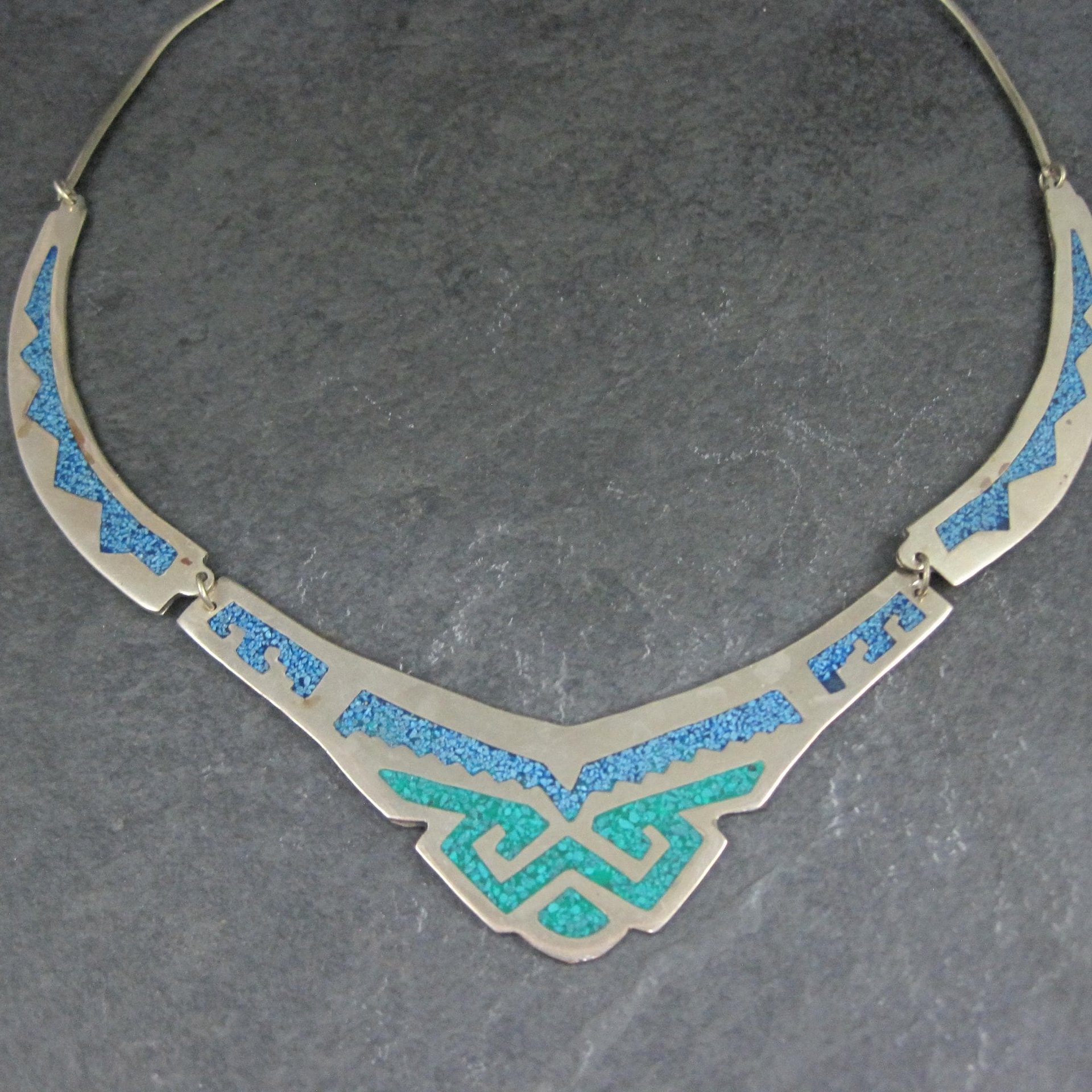 Vintage Mexican Alpaca Inlay Necklace