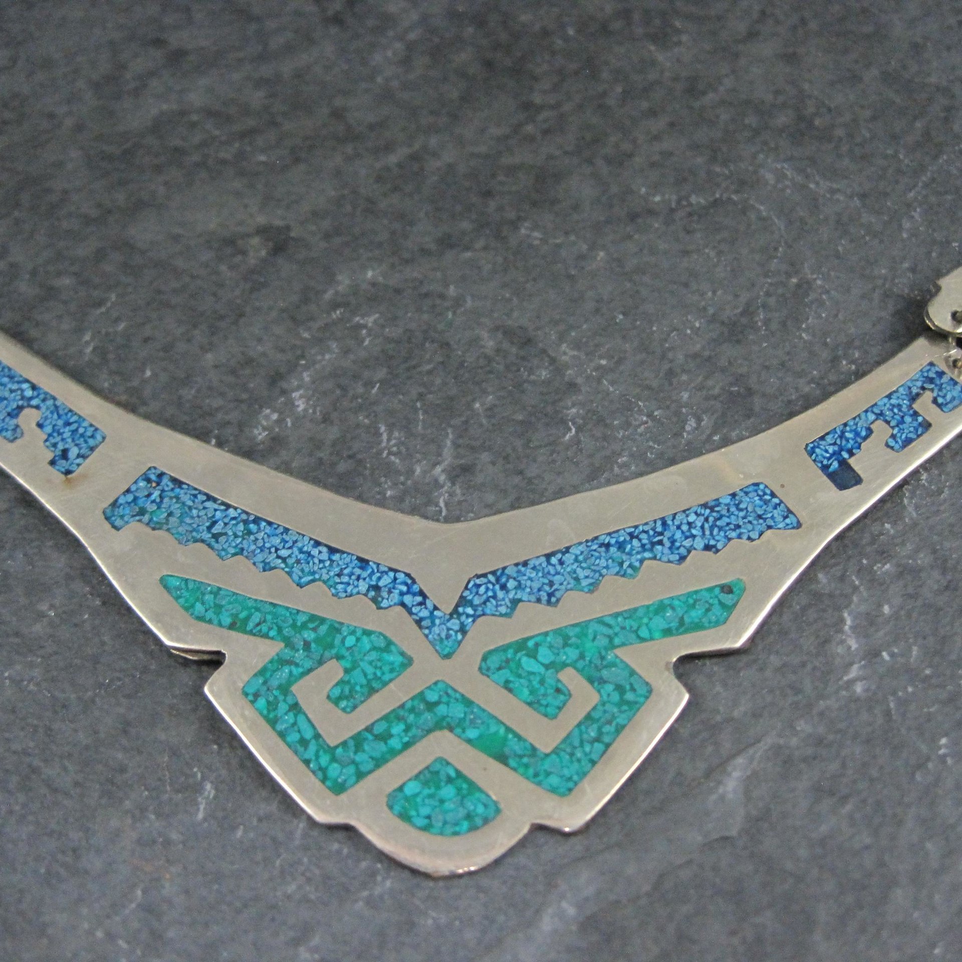 Vintage Mexican Alpaca Inlay Necklace