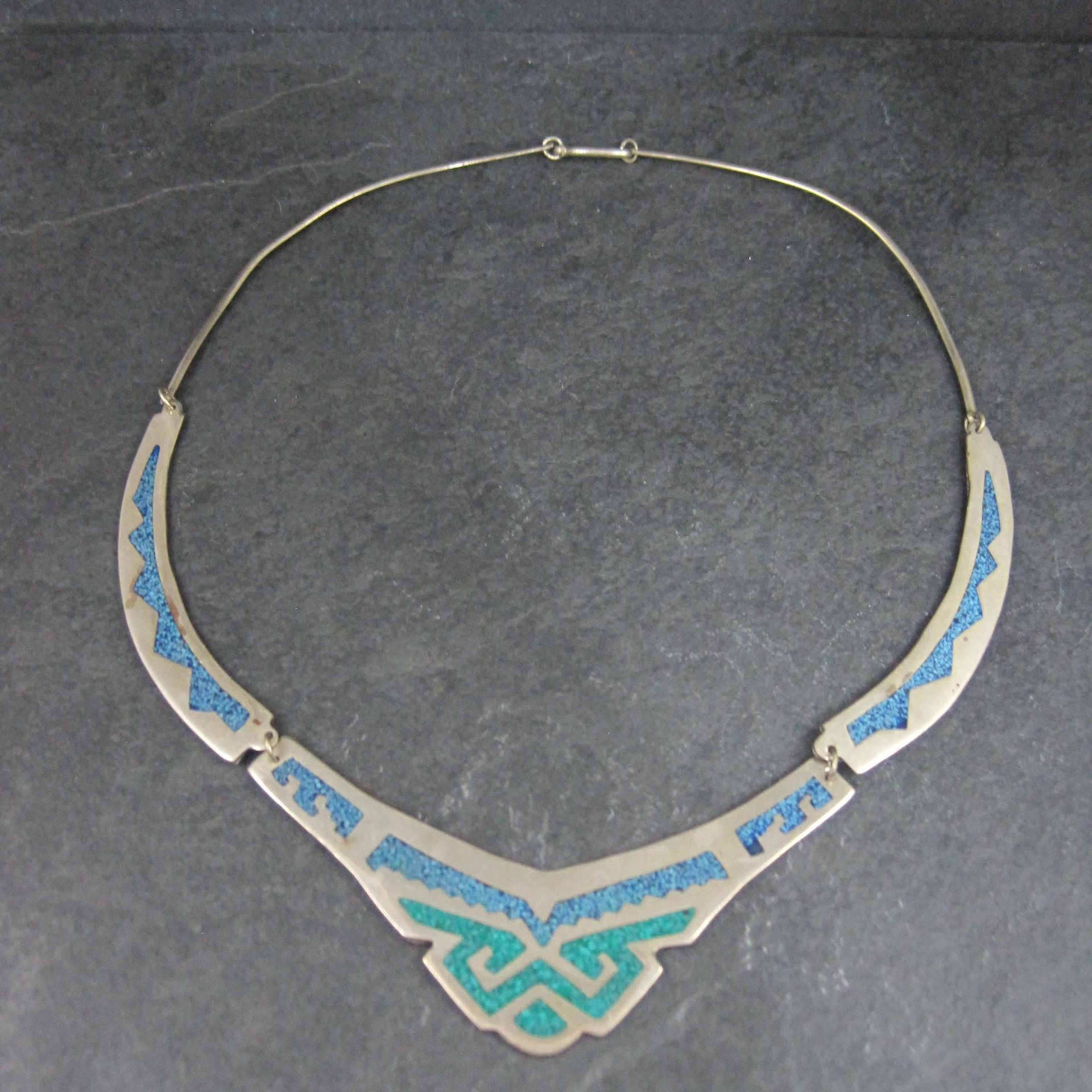 Vintage Mexican Alpaca Inlay Necklace