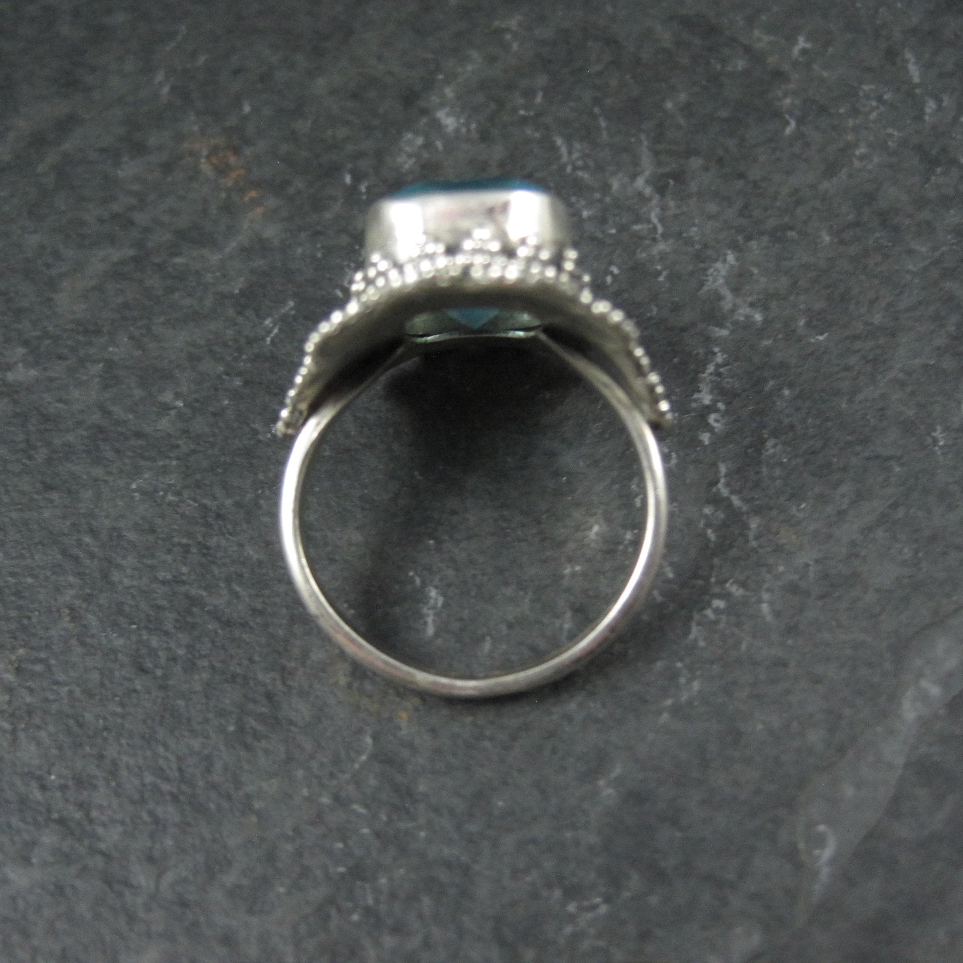 Vintage Balinese Sterling Topaz Blue Glass Ring Size 8