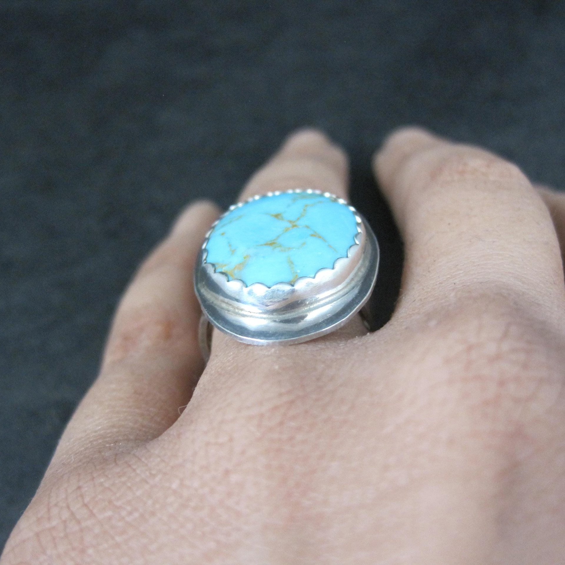 Vintage Navajo Sterling Turquoise Ring Size 6.5