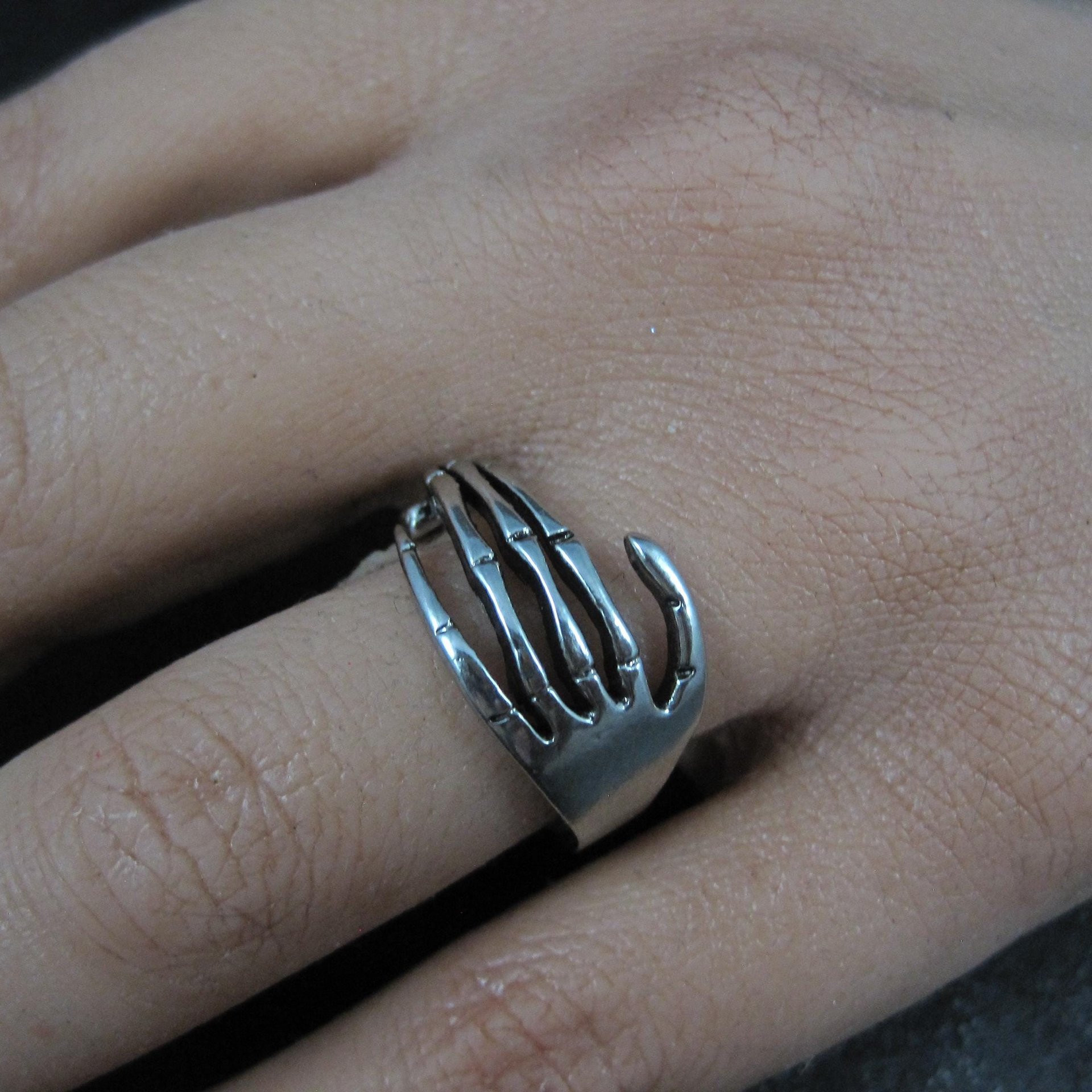 Artisan Sterling Silver Skeleton Hand Ring Size 8