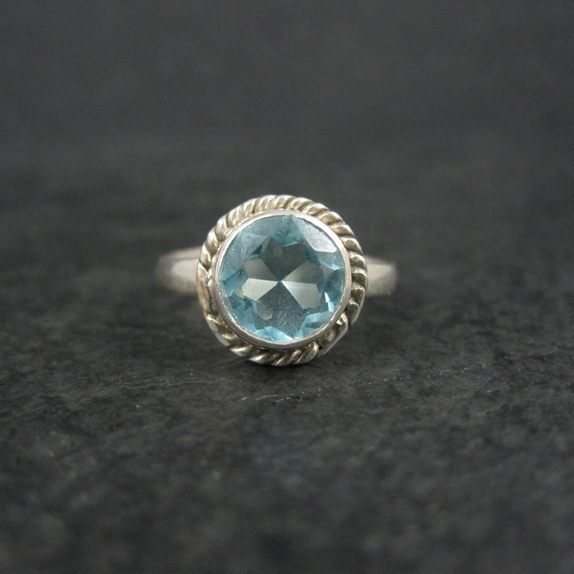 Simple Sterling Silver Blue Topaz Ring Size 7
