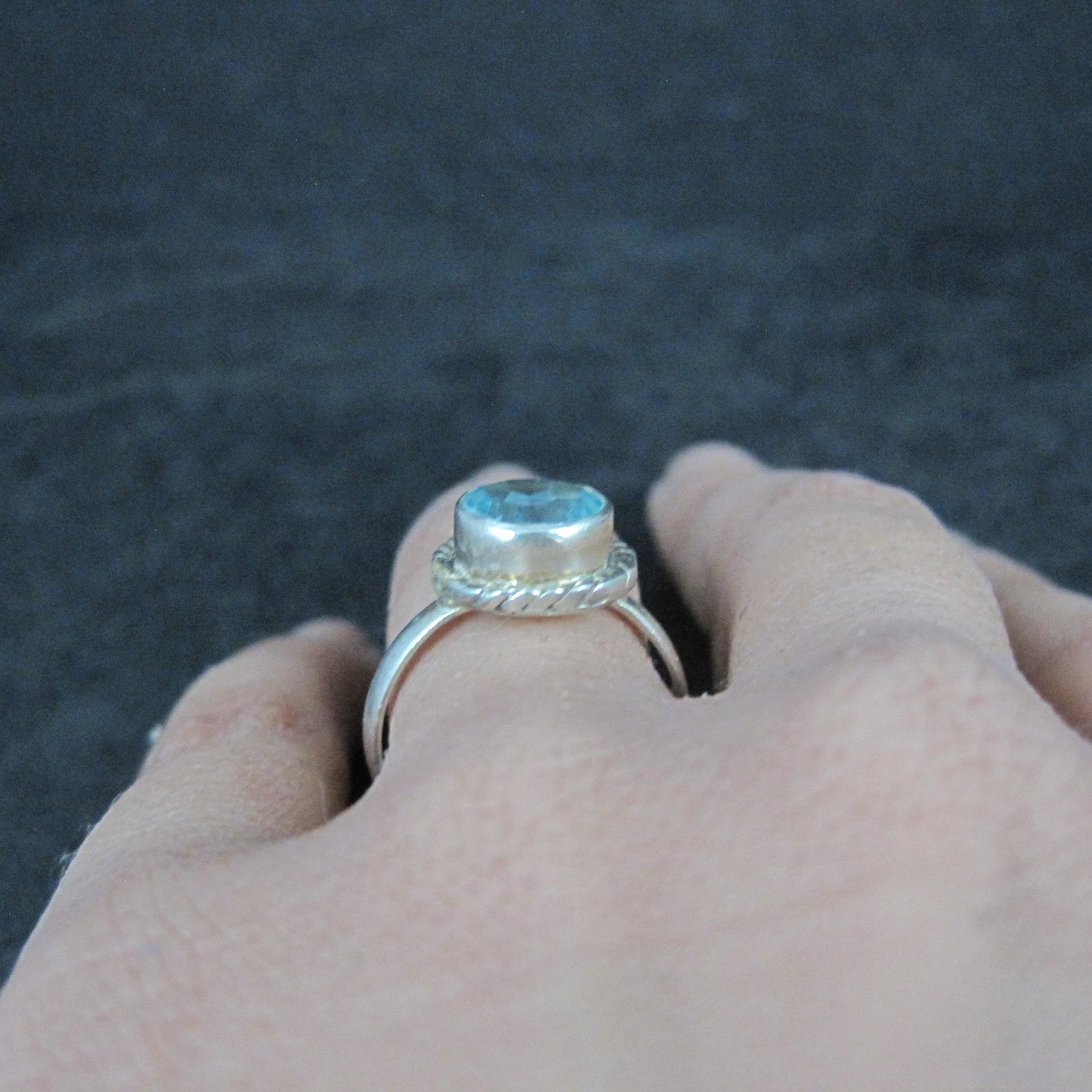 Simple Sterling Silver Blue Topaz Ring Size 7