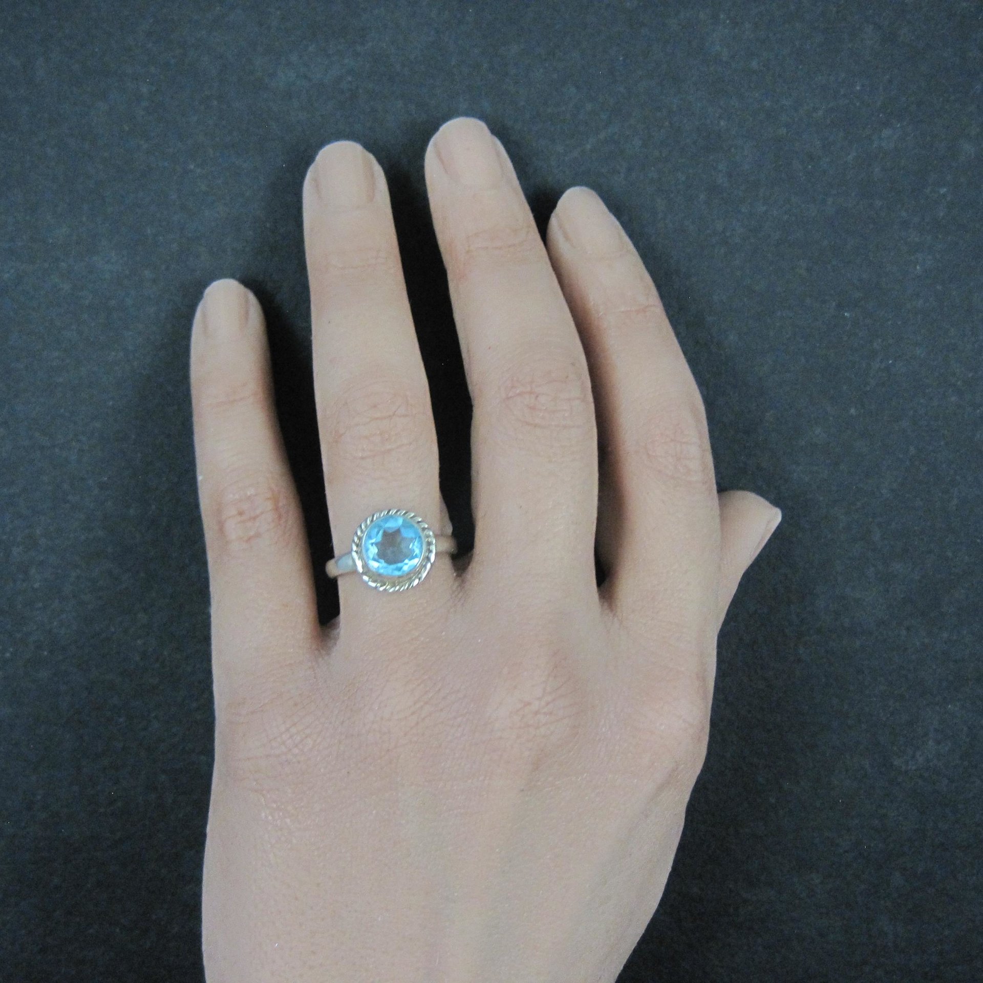 Simple Sterling Silver Blue Topaz Ring Size 7