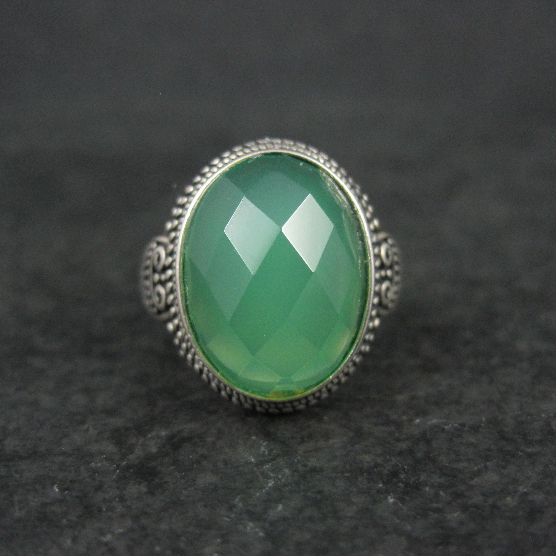 Vintage Sterling Silver Green Chalcedony Ring Size 7