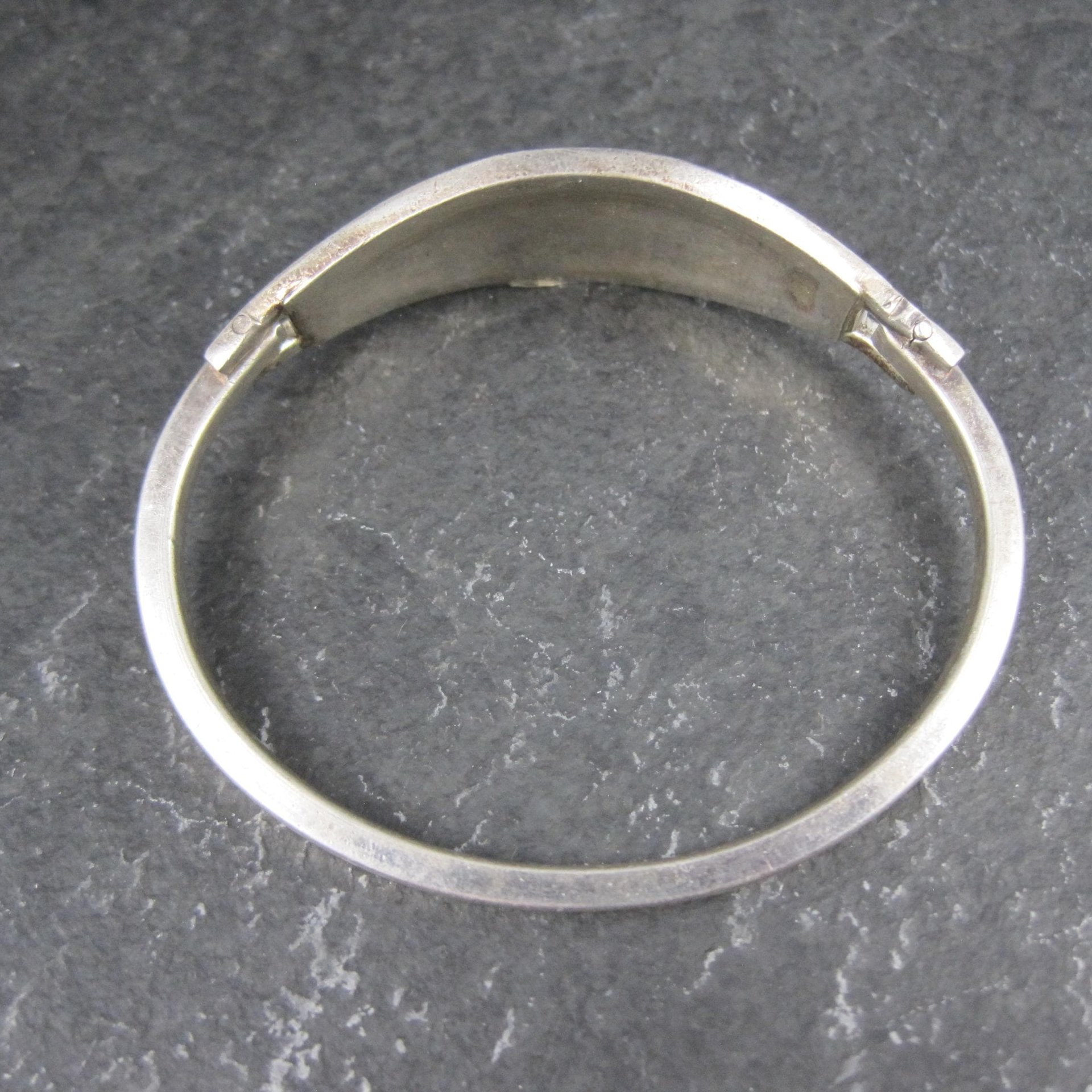 Small Alpaca Silver Mother of Pearl Butterfly Bangle Bracelet 5"