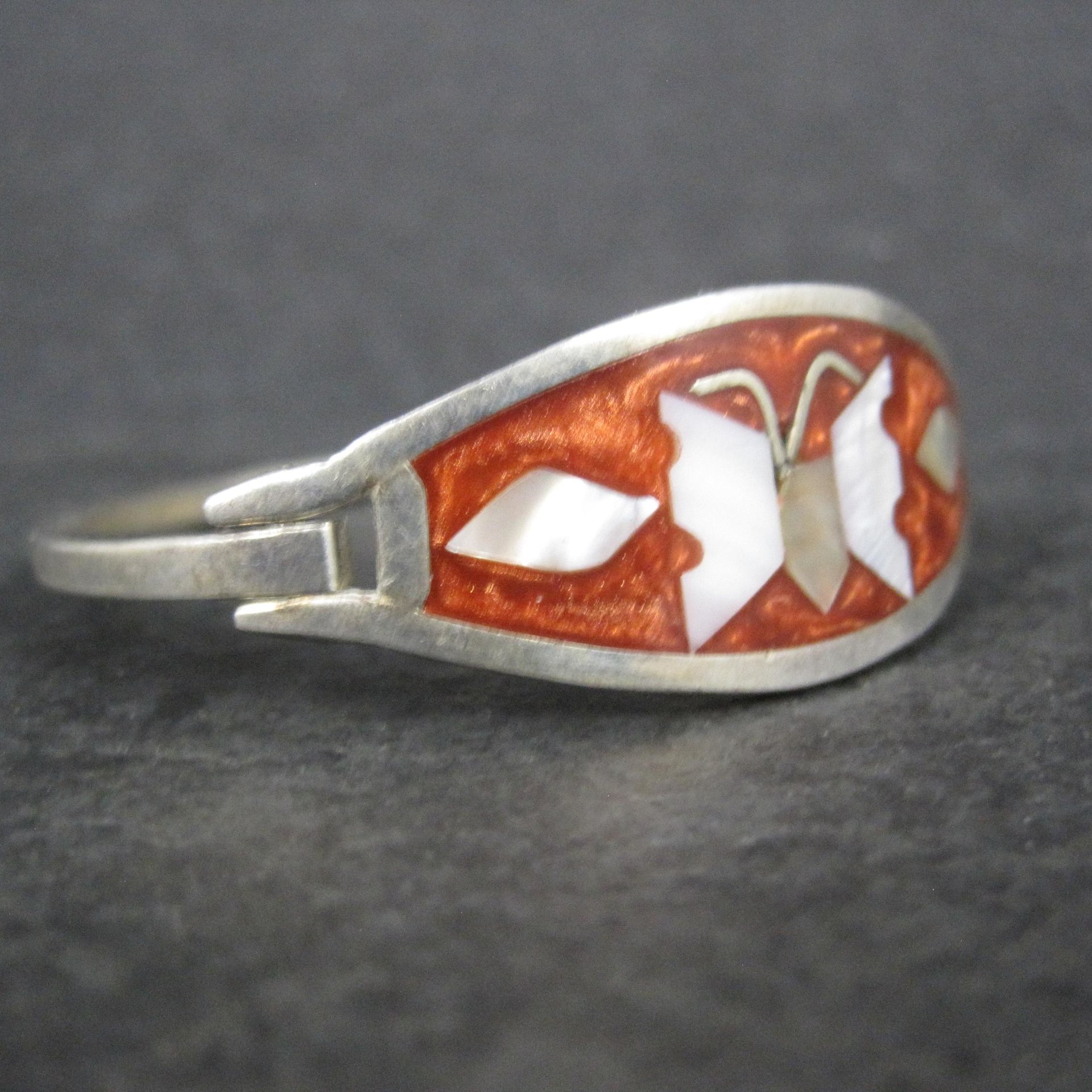 Small Alpaca Silver Mother of Pearl Butterfly Bangle Bracelet 5"