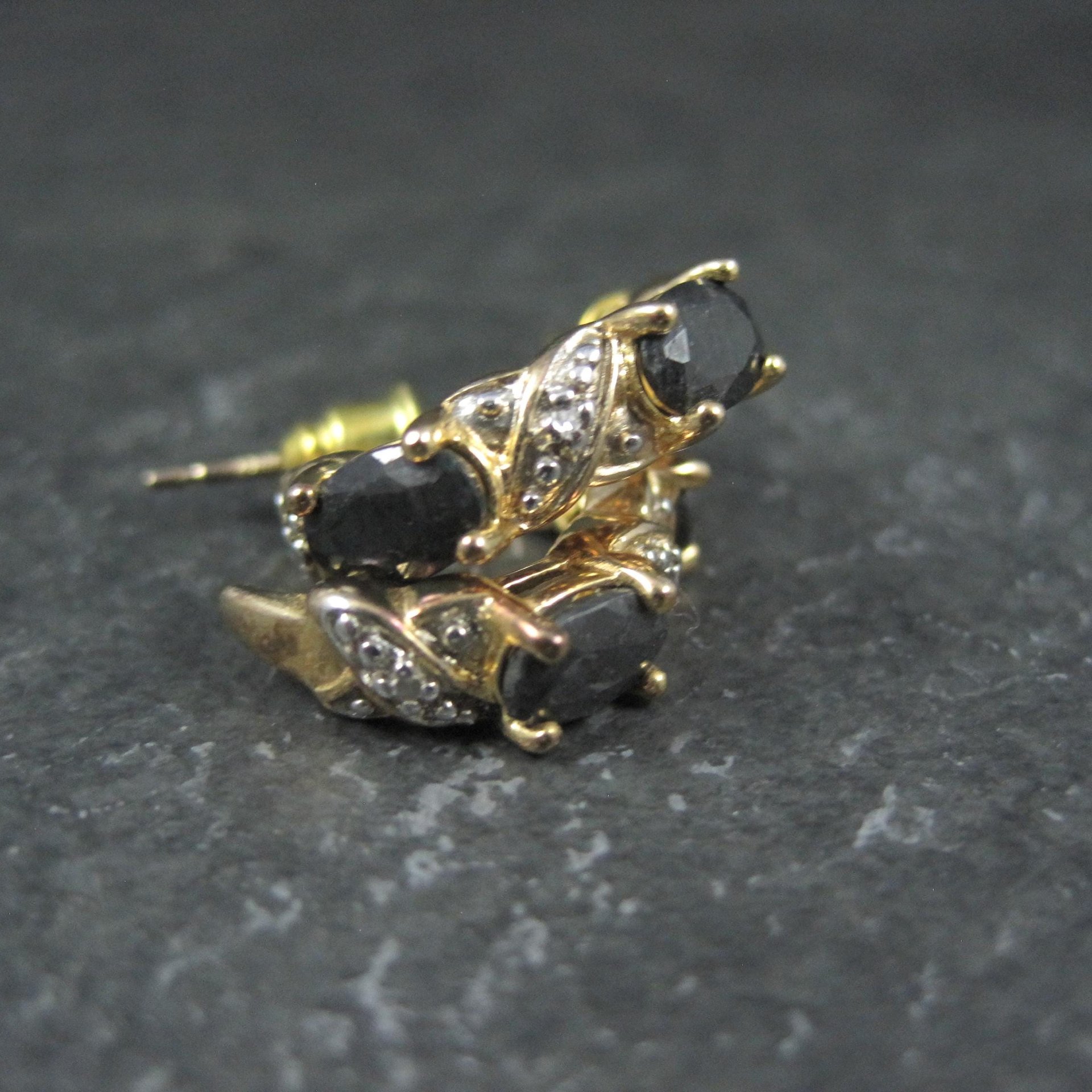 Gold Vermeil Sterling Silver Sapphire Diamond Earrings