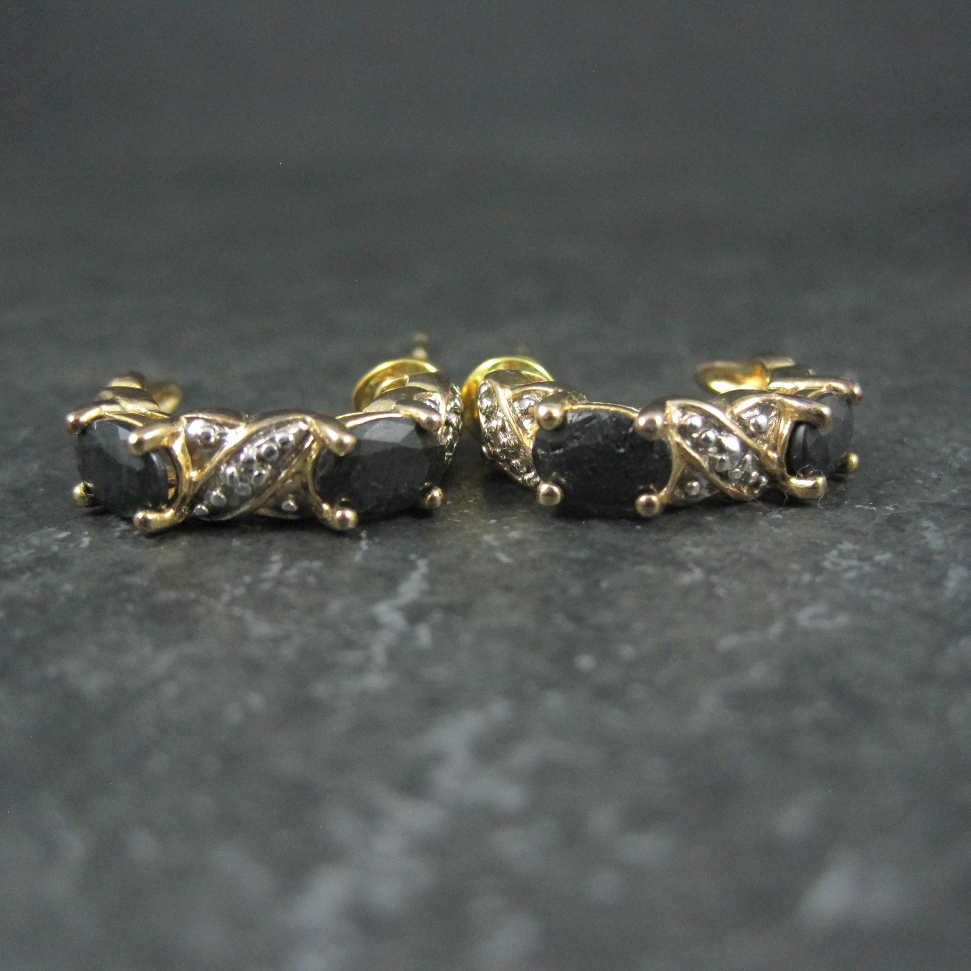 Gold Vermeil Sterling Silver Sapphire Diamond Earrings