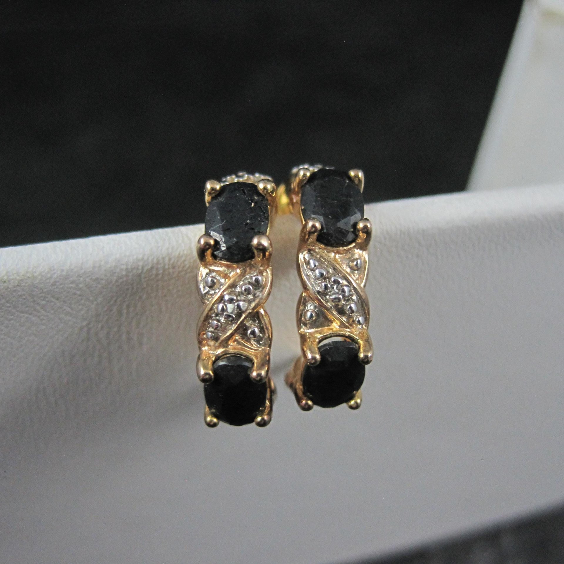 Gold Vermeil Sterling Silver Sapphire Diamond Earrings