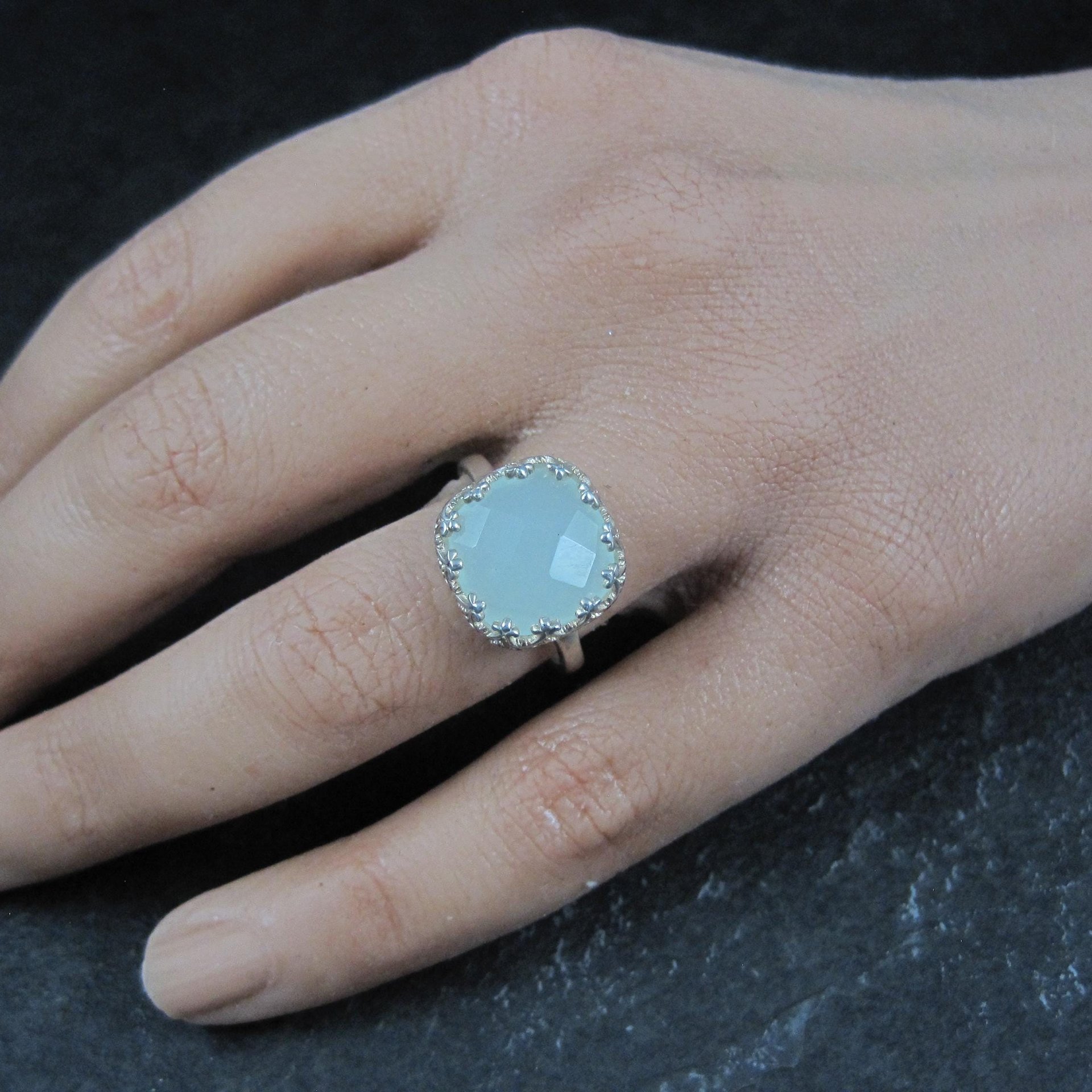 Sterling Silver Pale Chrysoprase Ring Size 8