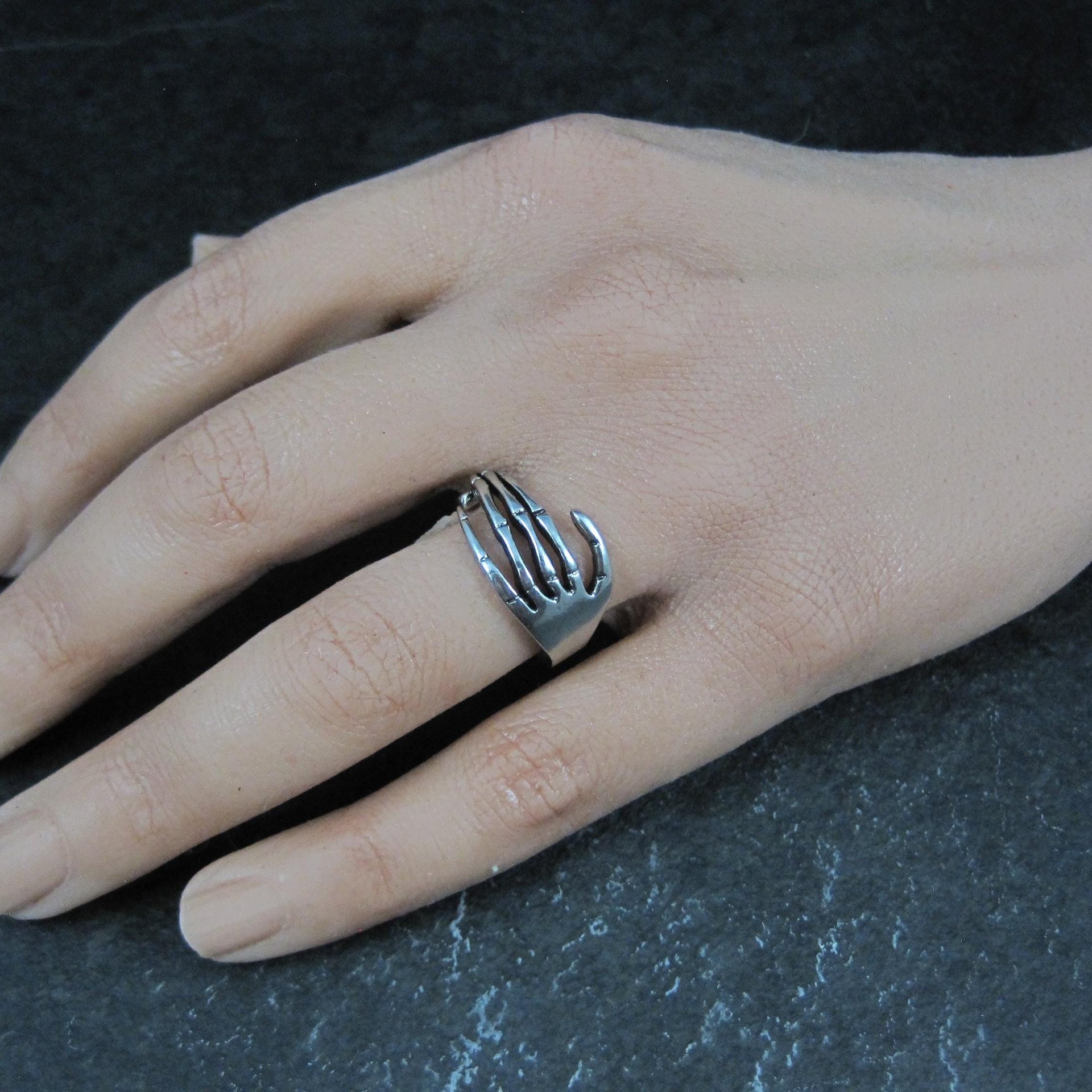 Artisan Sterling Silver Skeleton Hand Ring Size 8
