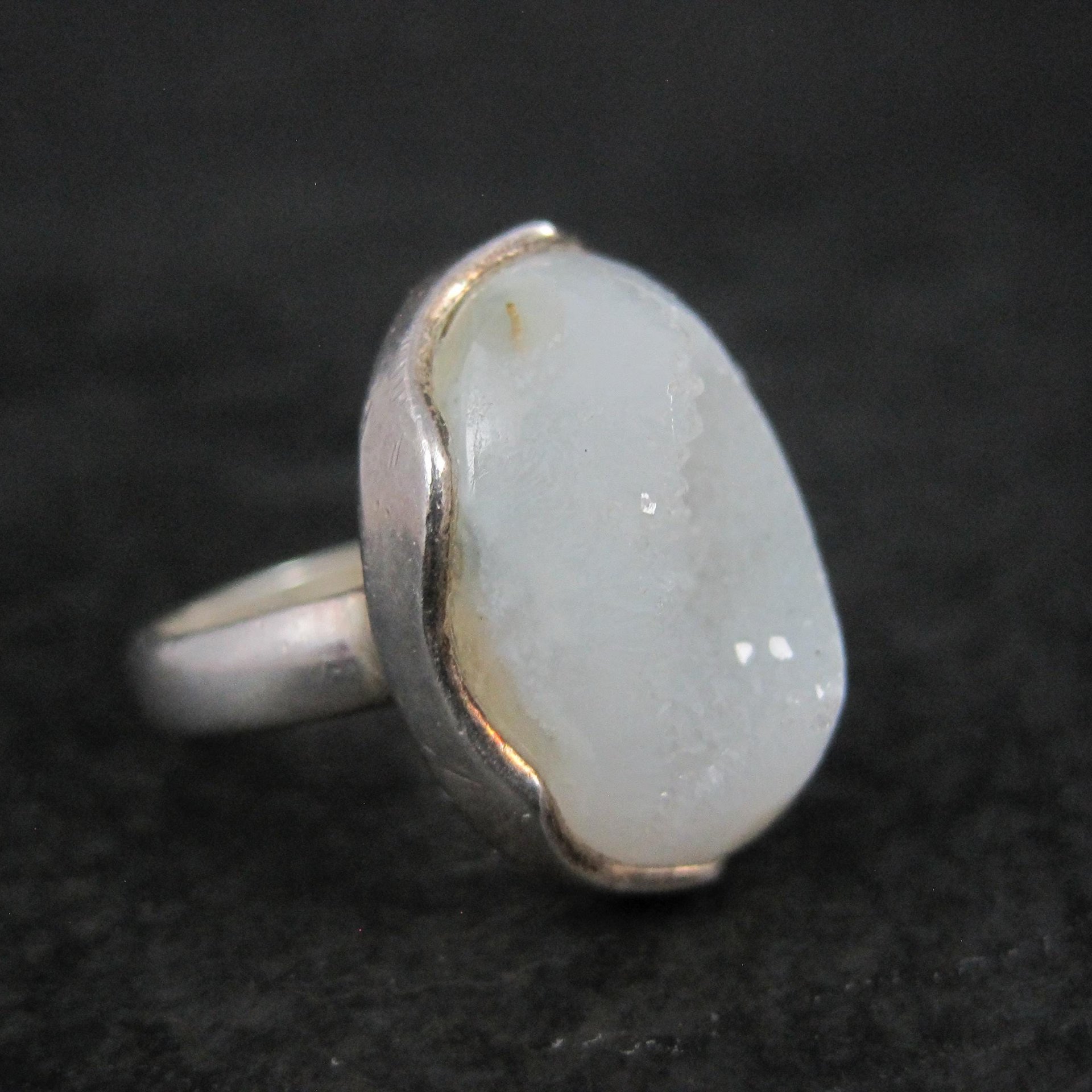 Sterling Silver White Druzy Quartz Ring Size 8