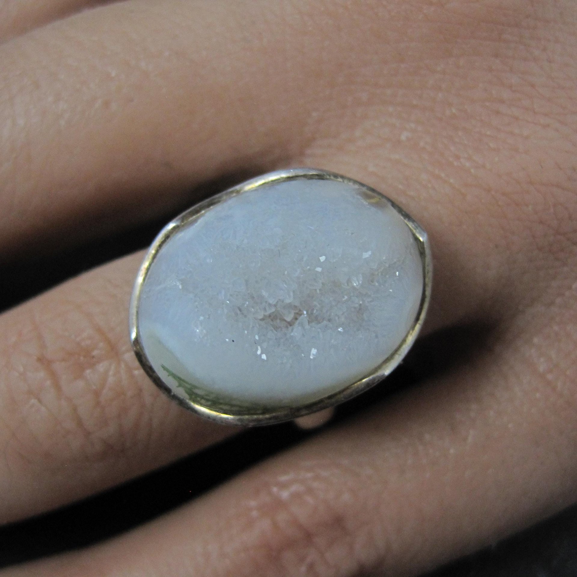 Sterling Silver White Druzy Quartz Ring Size 8