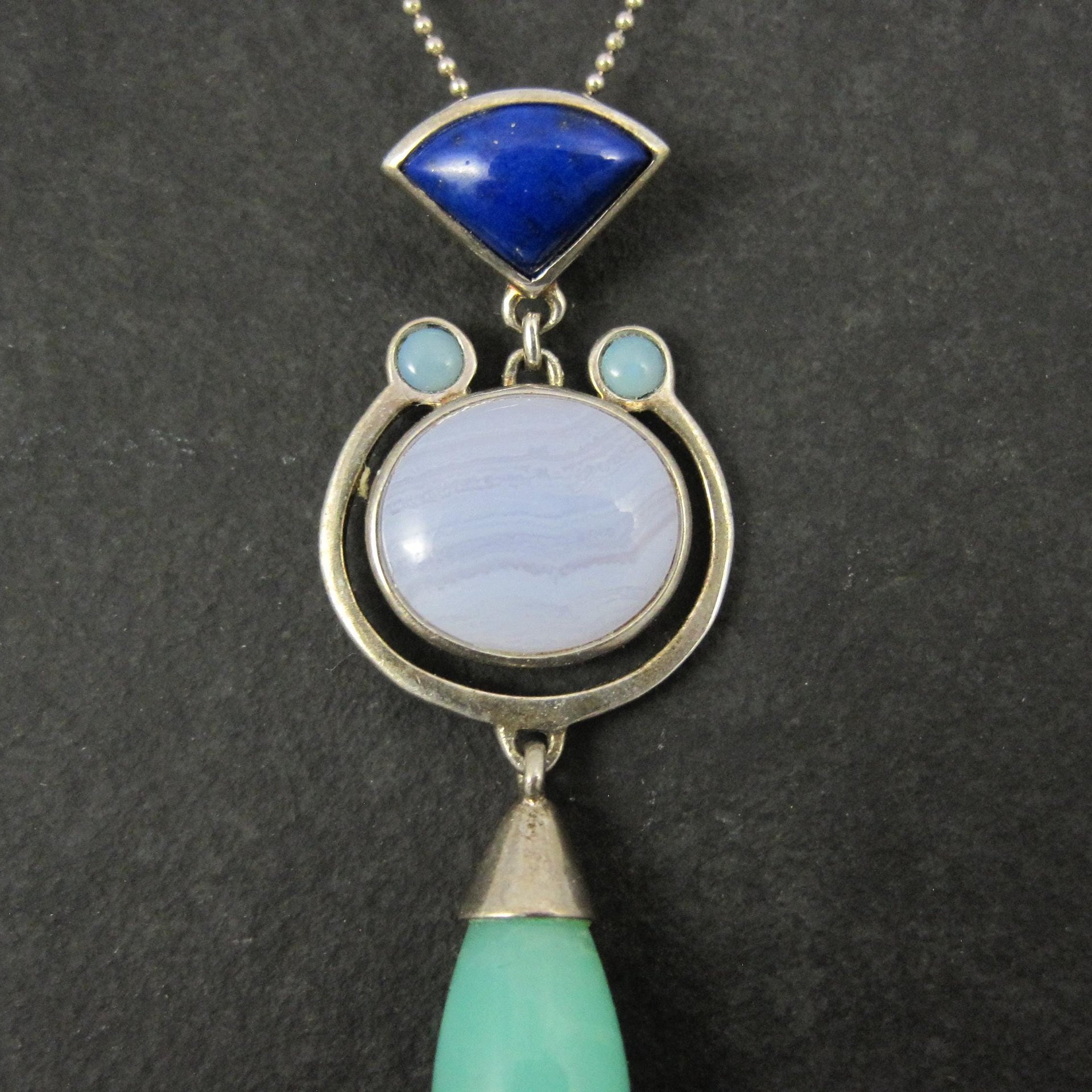 Sterling Lapis Lazuli Banded Agate Aventurine Opal Pendant