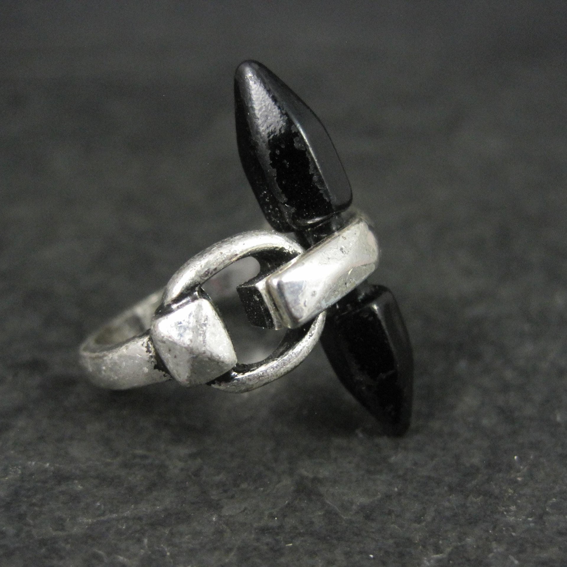Unique Sterling Silver Black Obsidian Crystal Ring Size 7