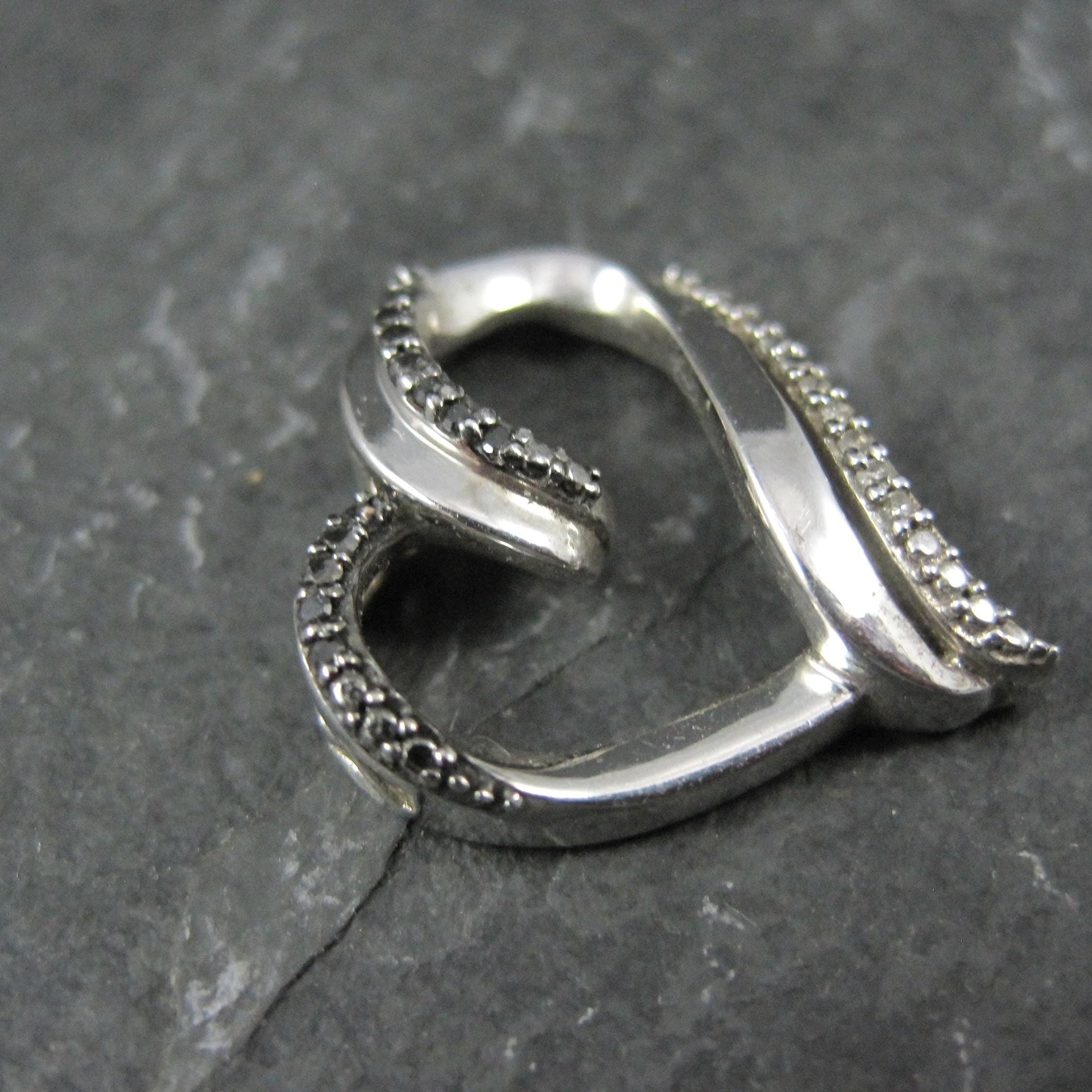 Sterling Silver Black & White Diamond Heart Pendant