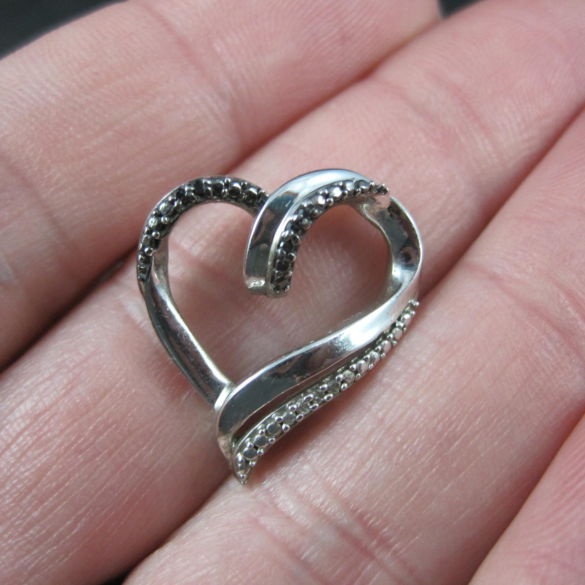 Sterling Silver Black & White Diamond Heart Pendant