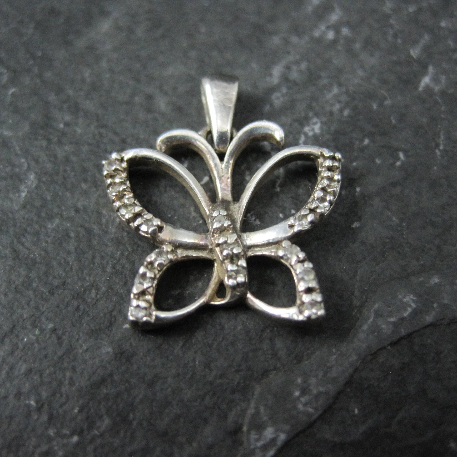 Small Sterling Diamond Butterfly Pendant