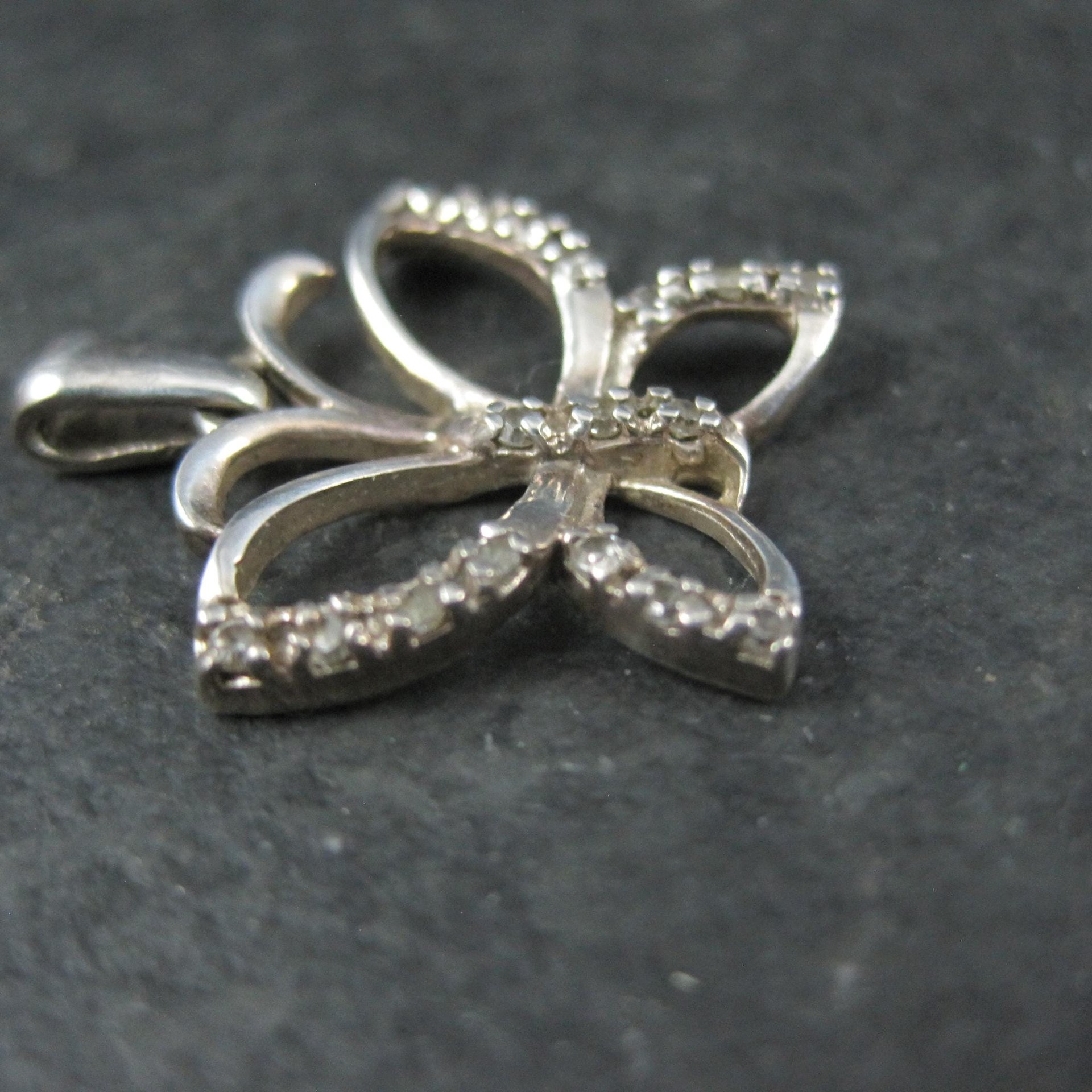 Small Sterling Diamond Butterfly Pendant
