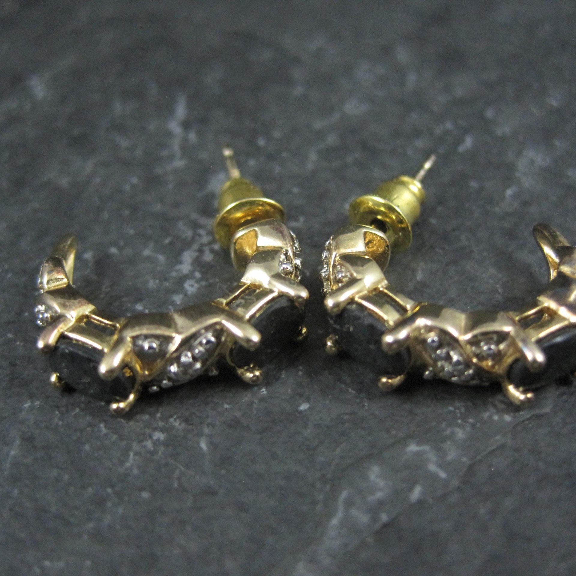Gold Vermeil Sterling Silver Sapphire Diamond Earrings