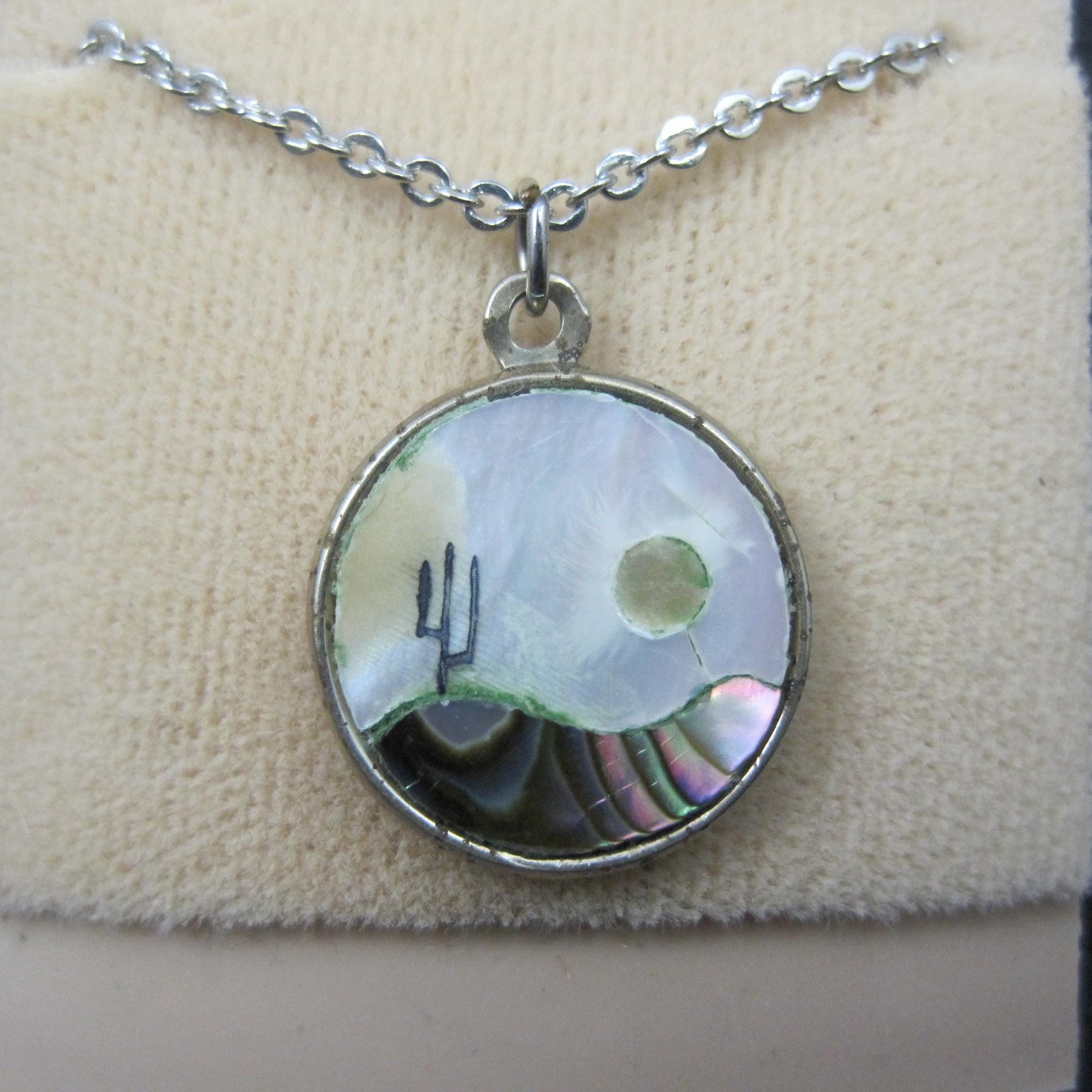 Vintage Desert Inlay Pendant Necklace NOS
