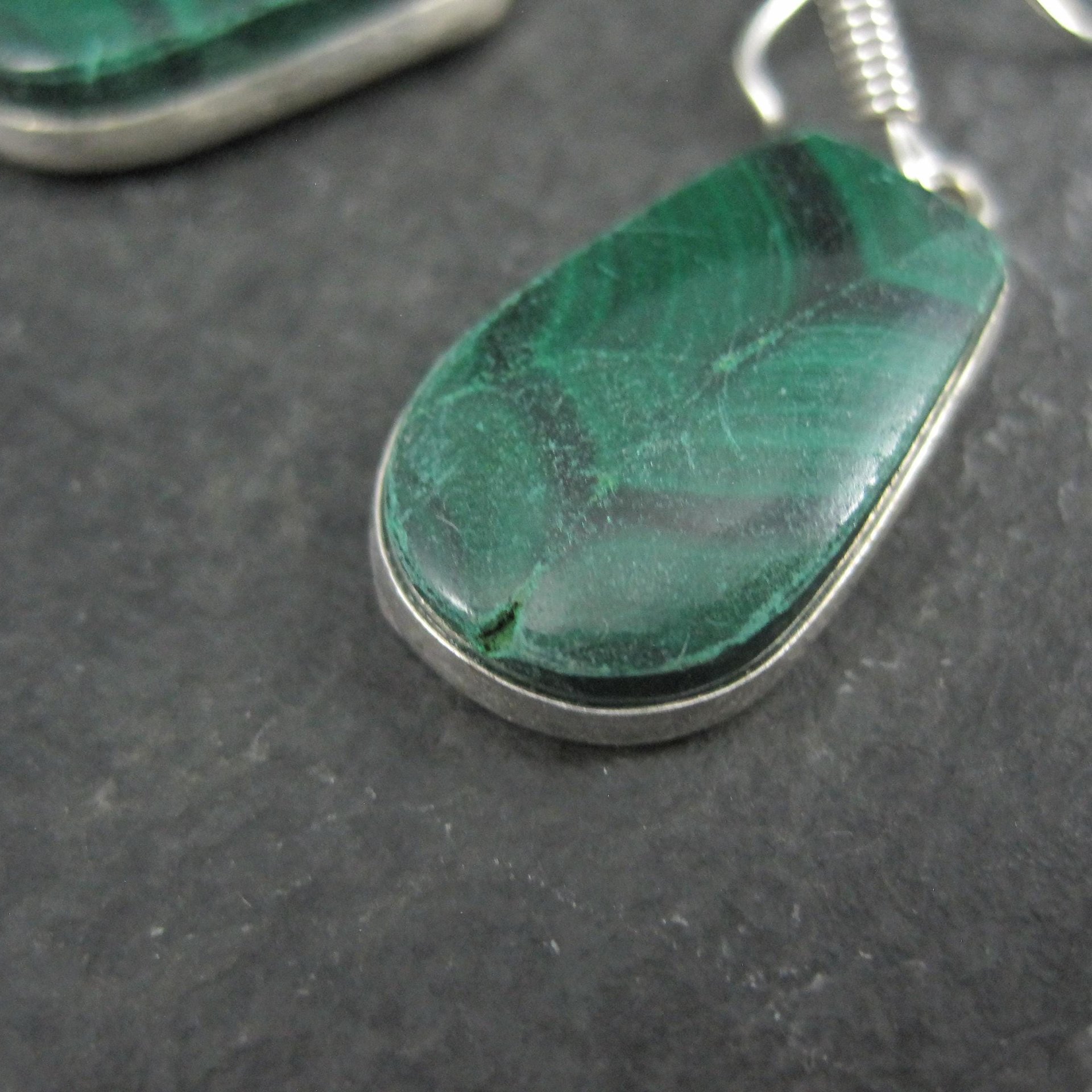 Simple Malachite Dangle Earrings Sterling Silver