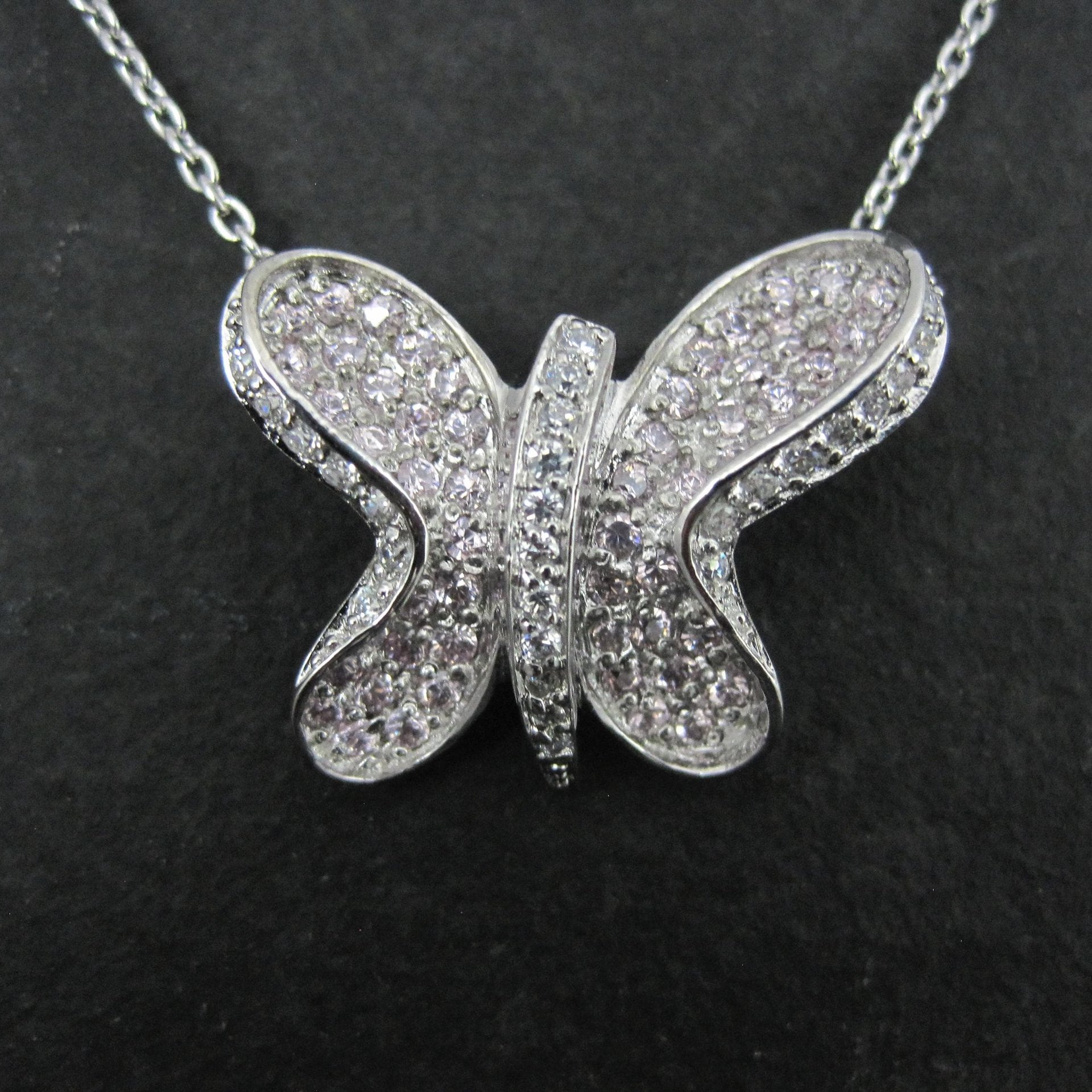 Sterling Silver Pink Butterfly Necklace