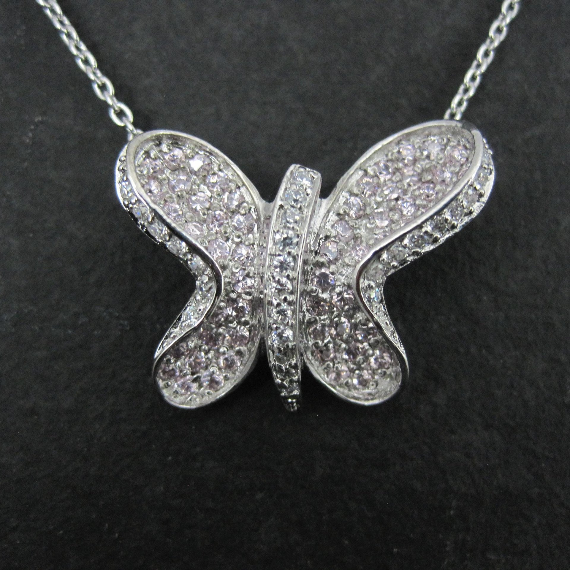 Sterling Silver Pink Butterfly Necklace