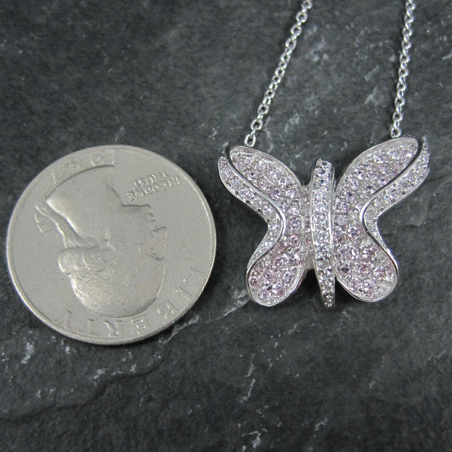 Sterling Silver Pink Butterfly Necklace
