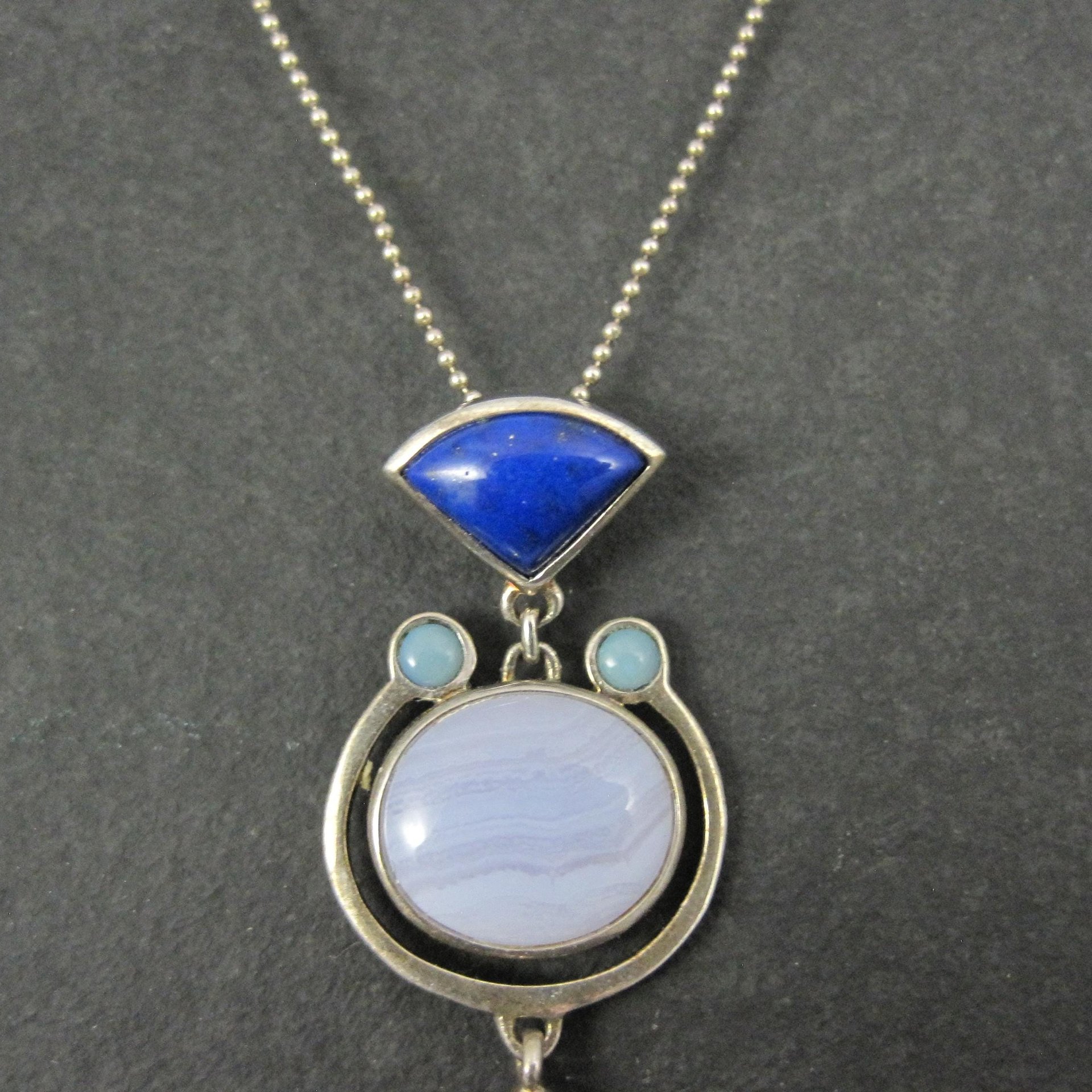 Sterling Lapis Lazuli Banded Agate Aventurine Opal Pendant