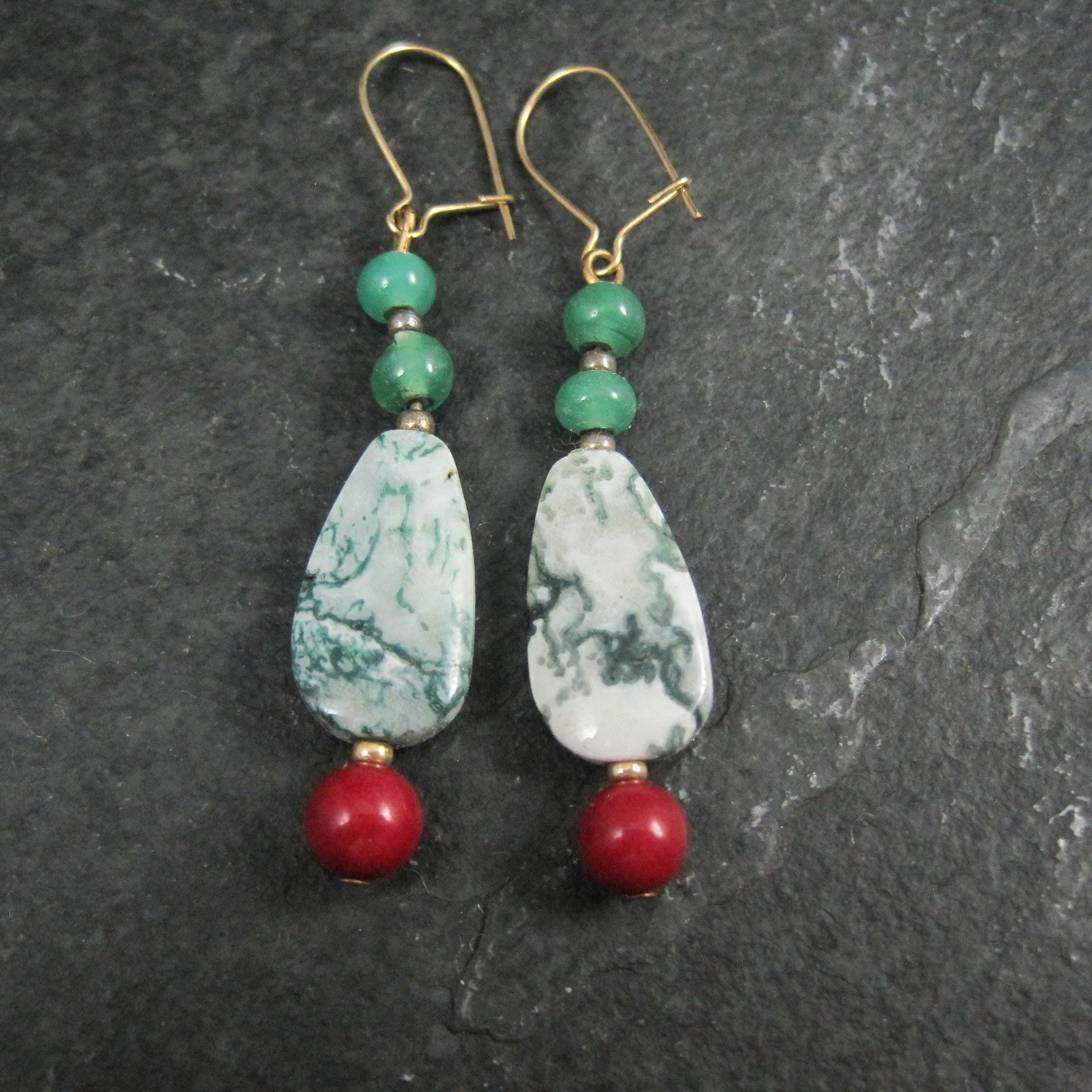 Moss Agate & Red Jasper Dangle Earrings