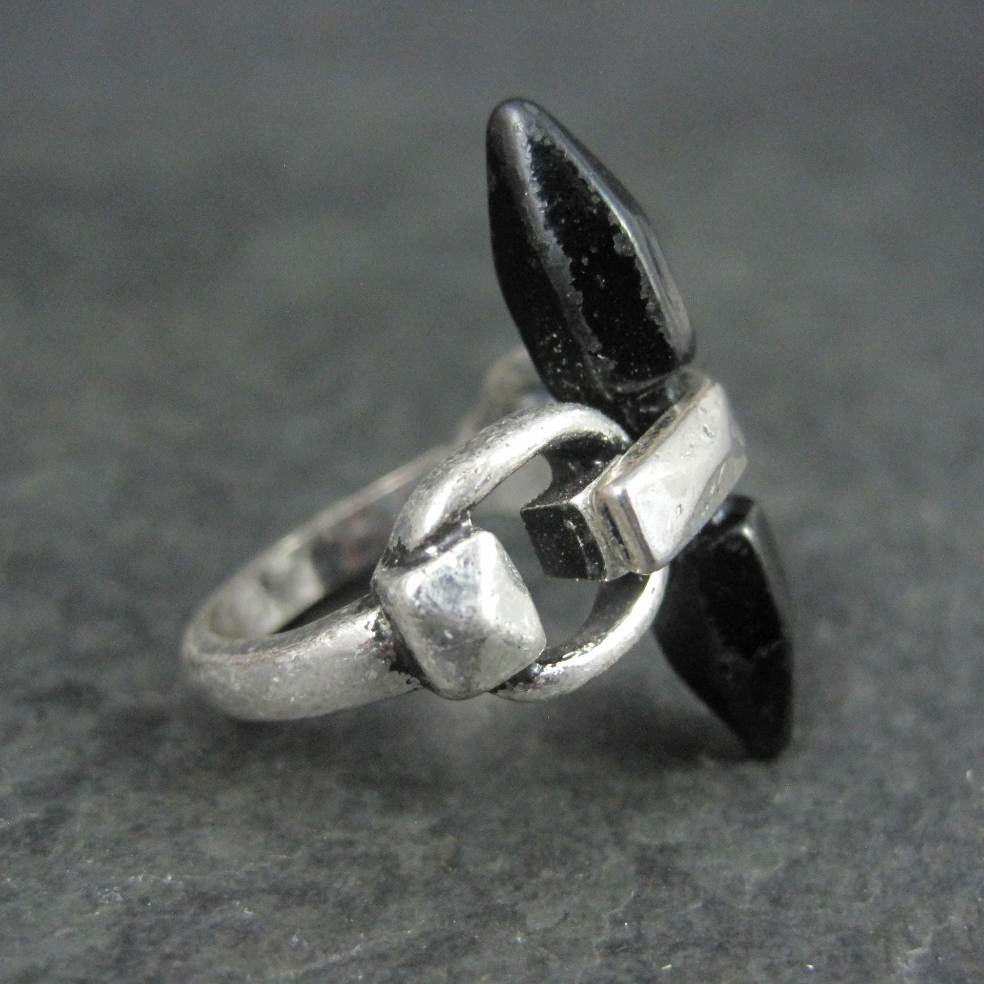 Unique Sterling Silver Black Obsidian Crystal Ring Size 7